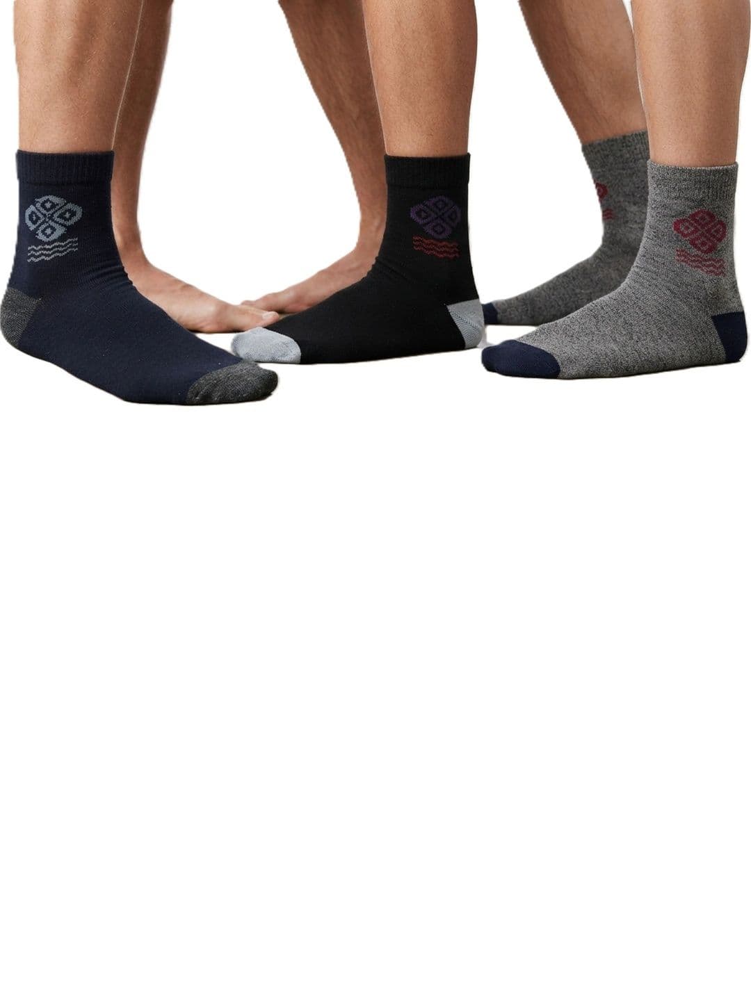TINY HANDS Men Pack of 3 Cotton Assorted Patterned Ankle Length Socks thumbnail 3