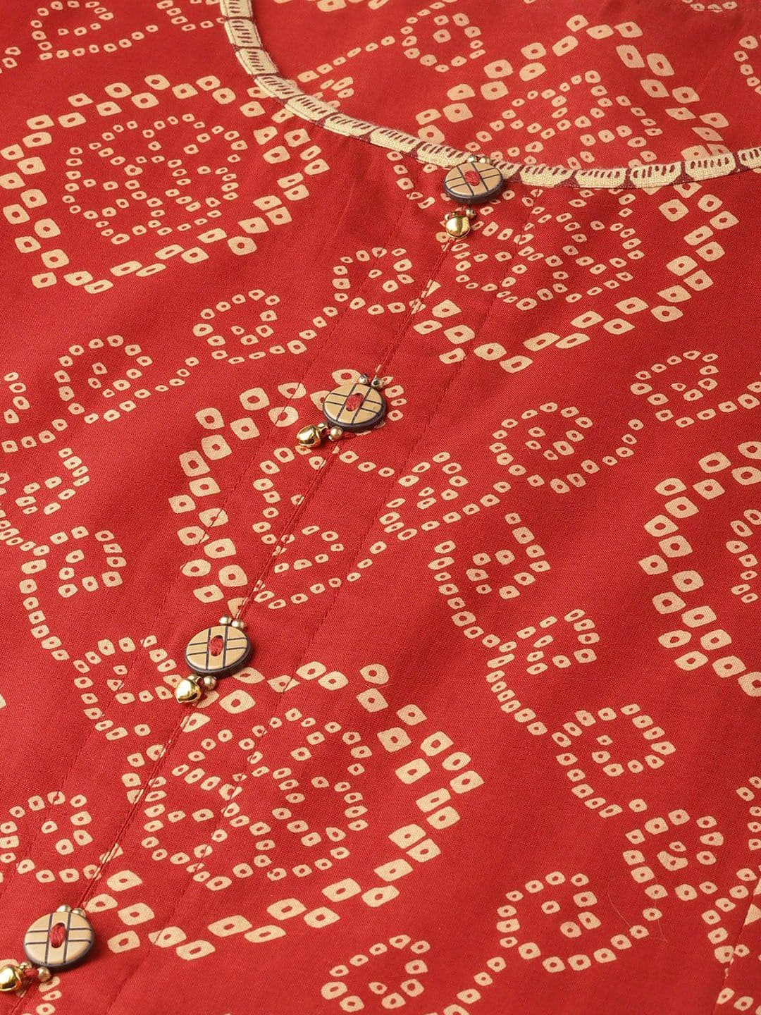 KALINI Plus Size Bandhani Printed Round Neck Cotton Anarkali Kurta thumbnail 4