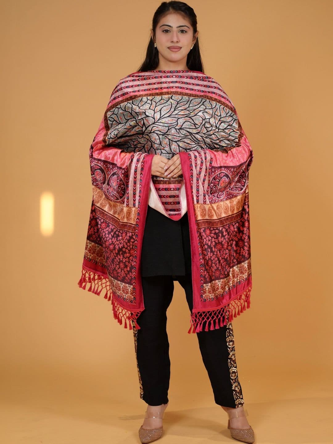SHIFNEEN Women Floral Printed Velvet Shawl - view 1
