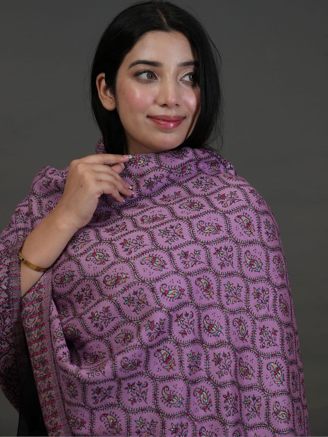SHIFNEEN Women Ethnic Motifs Embroidered Acrylic Shawl thumbnail 4