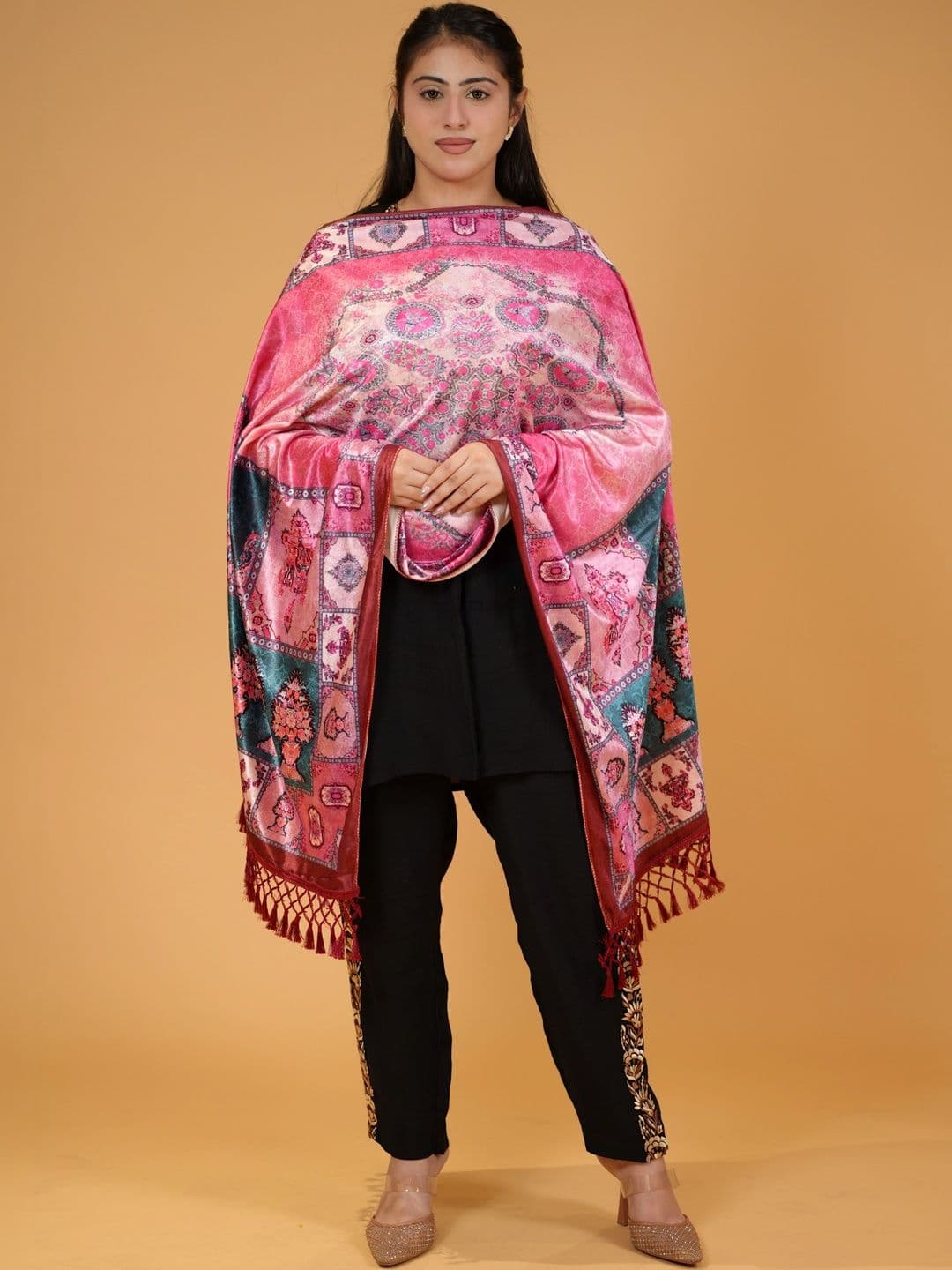 SHIFNEEN Women Floral Printed Velvet Shawl - view 1