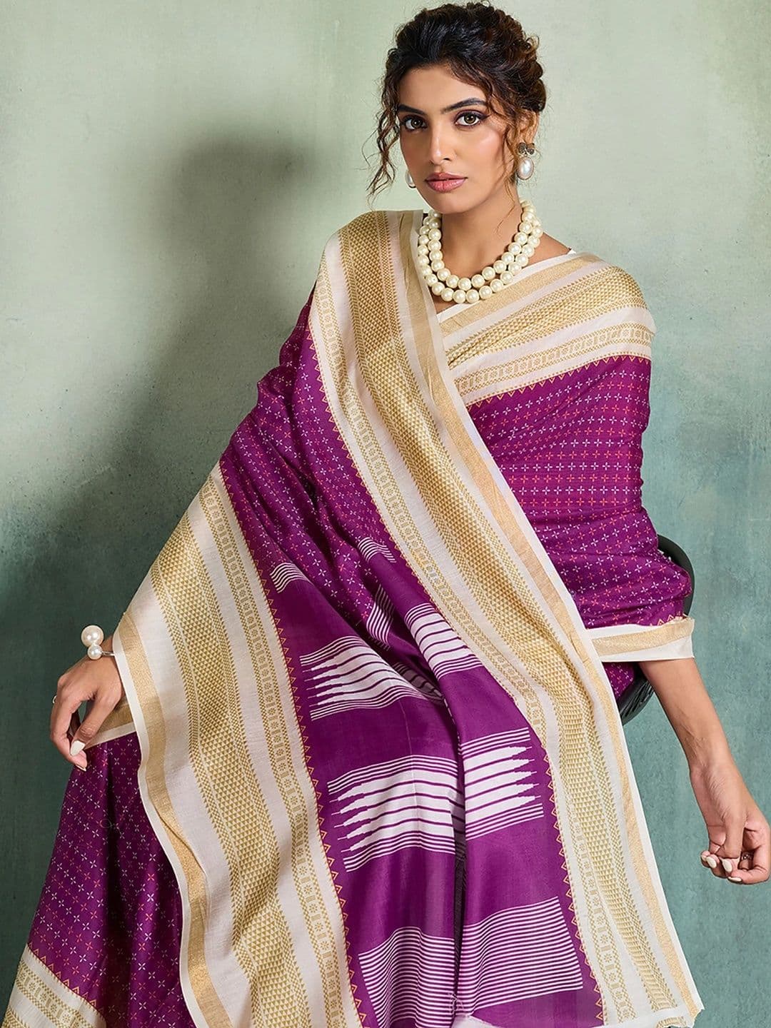 AMRUTKALA SAREES Woven Design Zari Designer Block Print Saree thumbnail 6