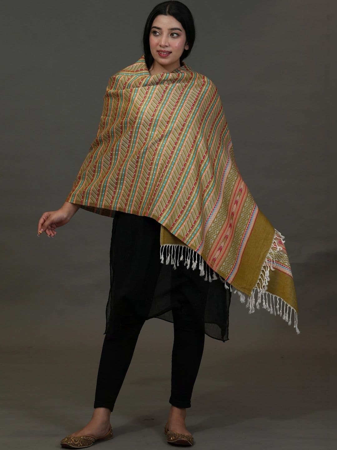 SHIFNEEN Women Geometric Woven Design Acrylic Shawl thumbnail 3