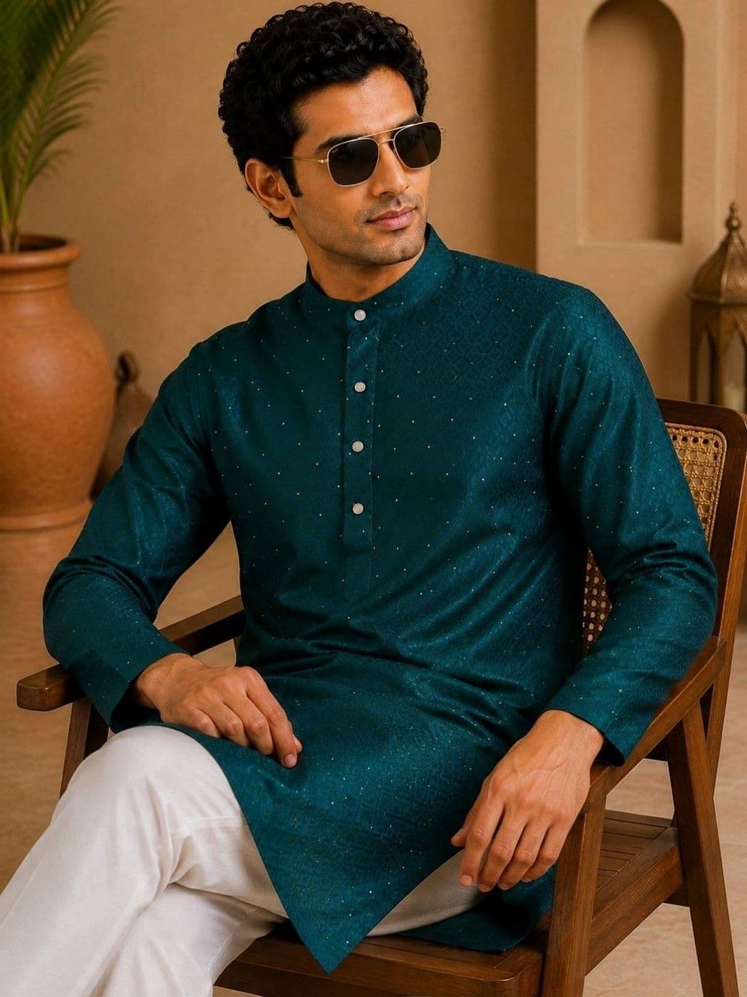 TATTVA Men Embellished Sequinned Jacquard Kurta thumbnail 3
