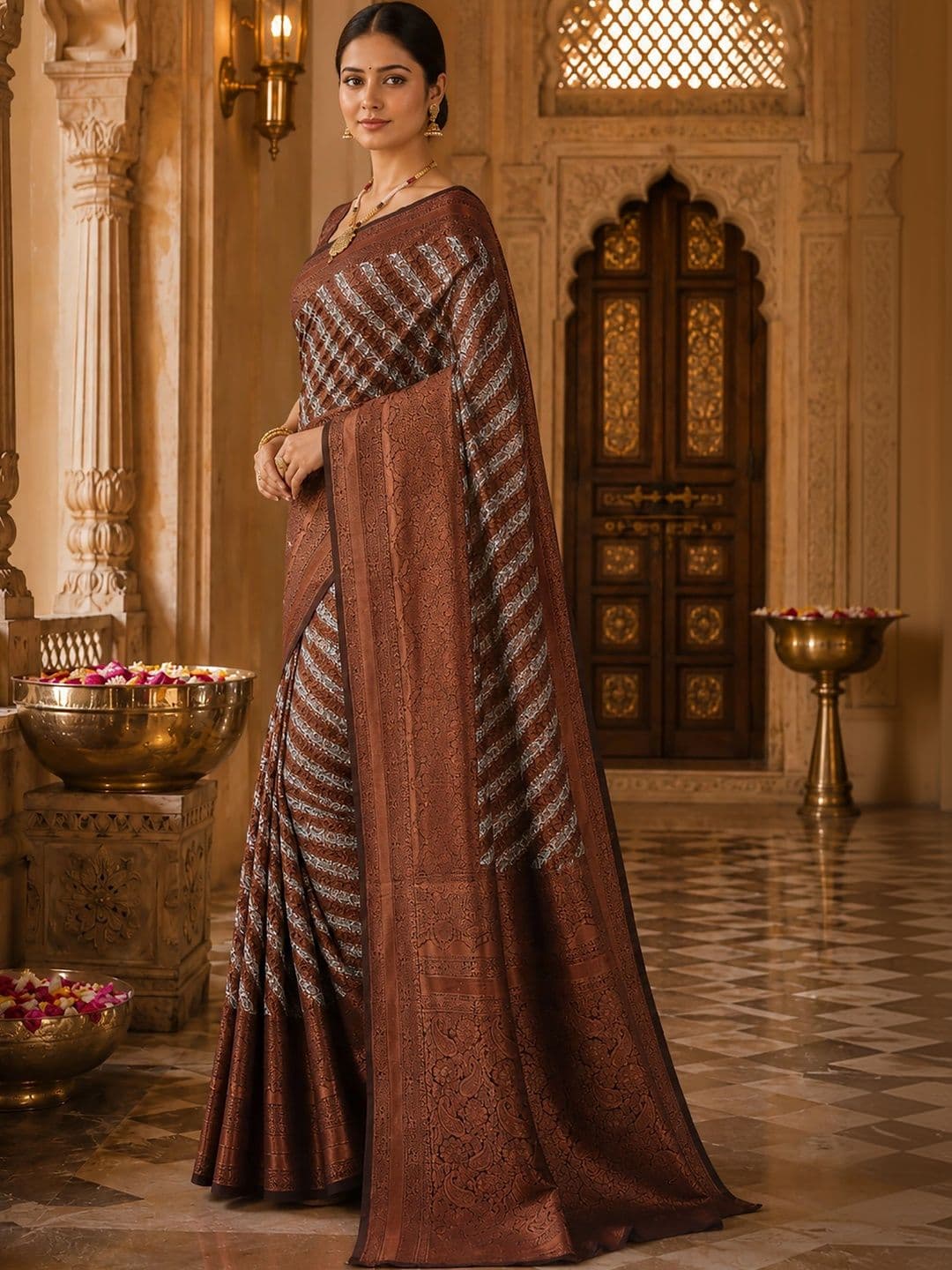 Anjaneya Sarees Woven Design Zari Silk Blend Designer Banarasi Saree thumbnail 2