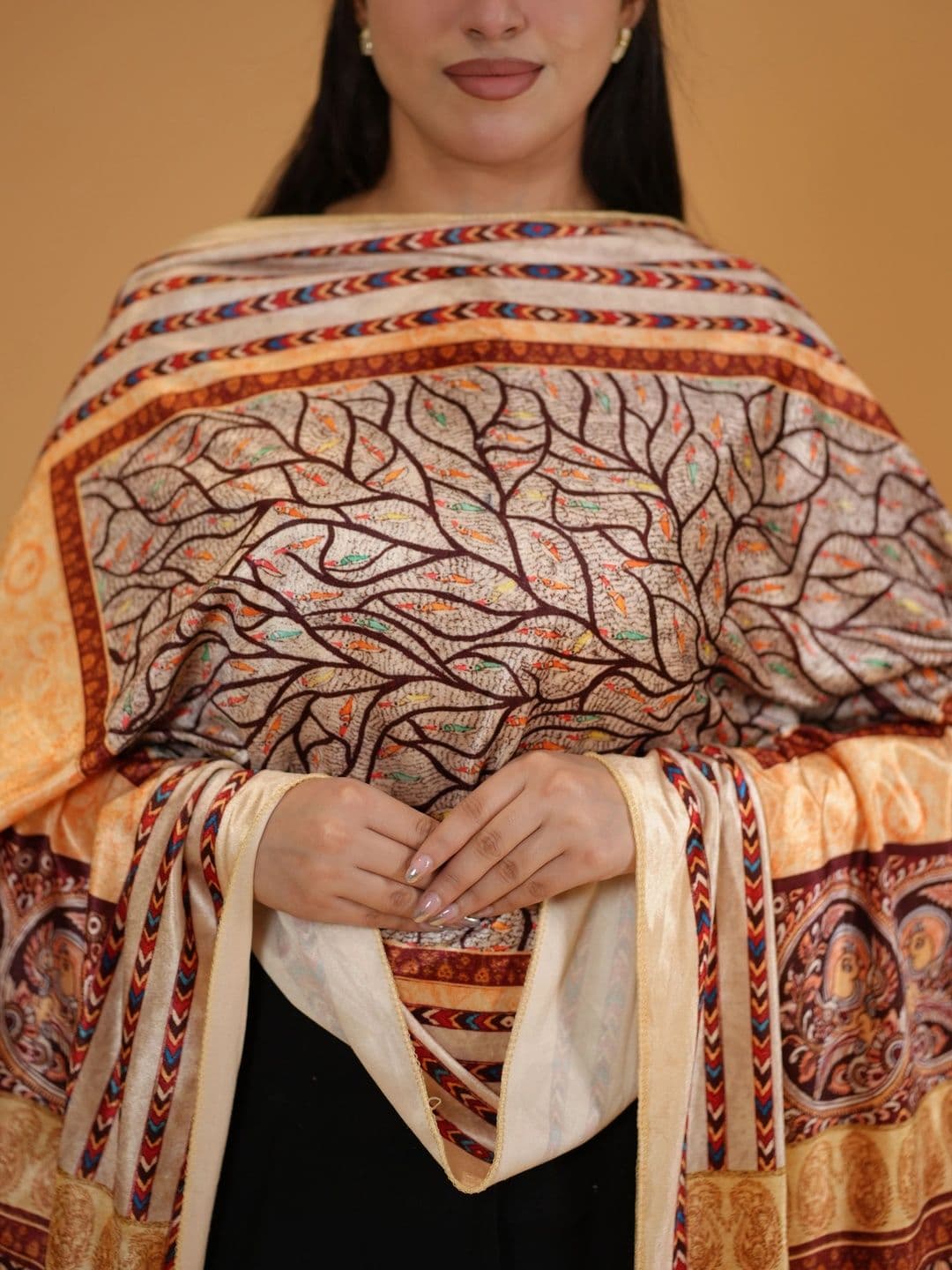 SHIFNEEN Women Botanical Printed Velvet Shawl thumbnail 3