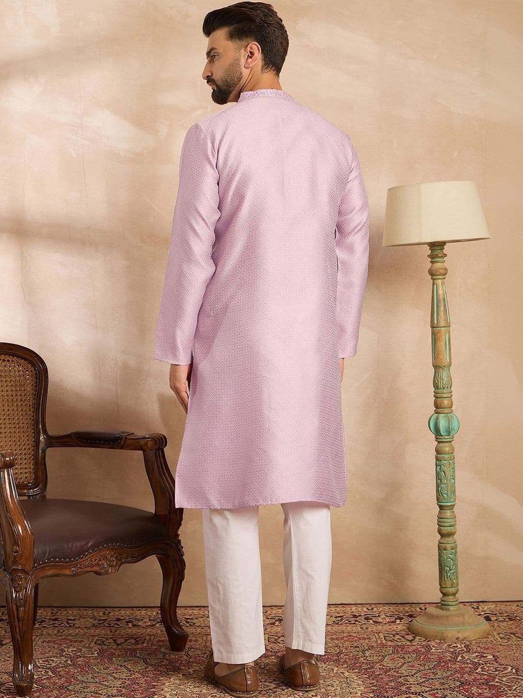 House of Pataudi Embroidered Mandarin Collar Kurta thumbnail 3