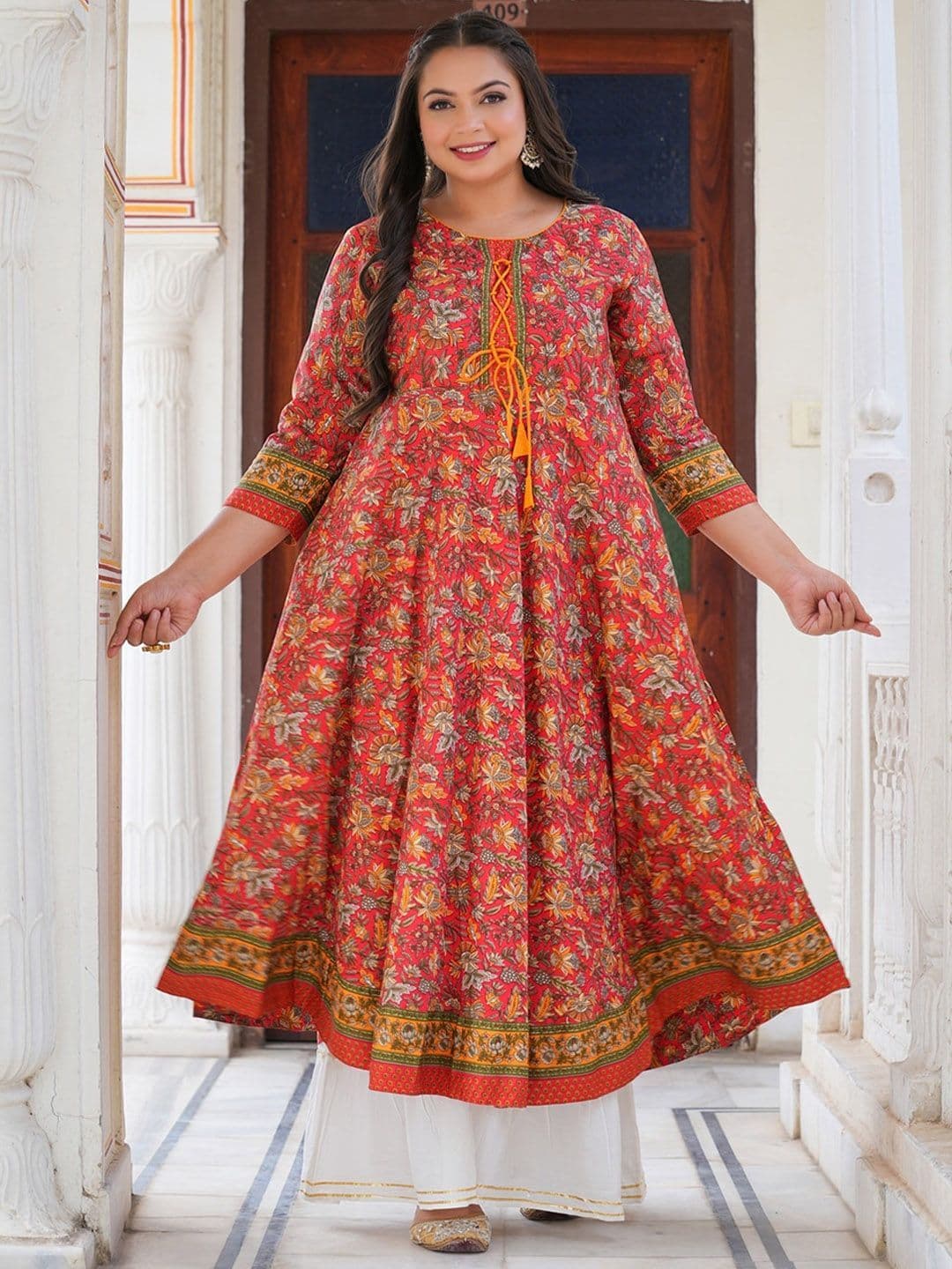 KALINI Plus Size Floral Printed Round Neck Anarkali Kurta thumbnail 2