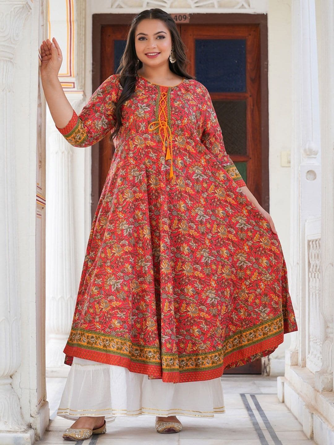 KALINI Plus Size Floral Printed Round Neck Anarkali Kurta - view 1