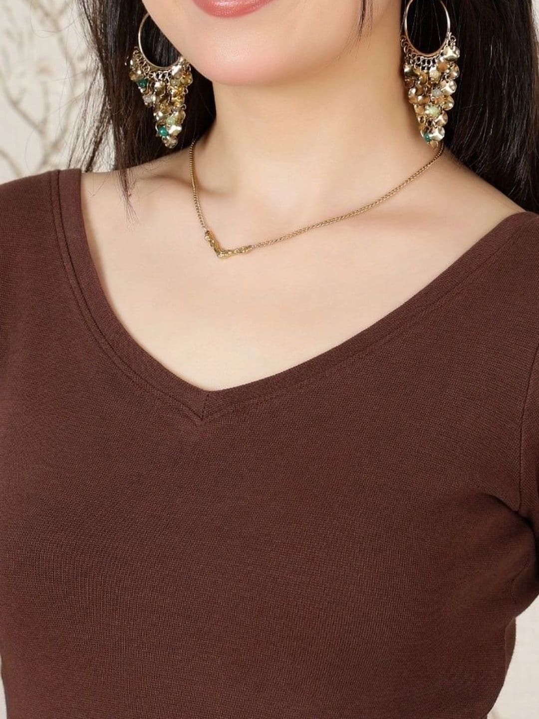 Mlada Women Solid V-Neck Slim Fit 3/4th Sleeves Cotton Blouse thumbnail 6