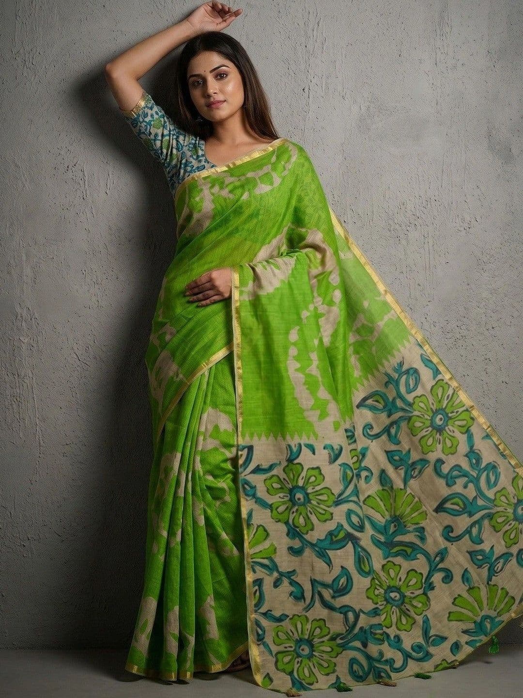 Peachmode Floral Linen Blend Saree - view 1