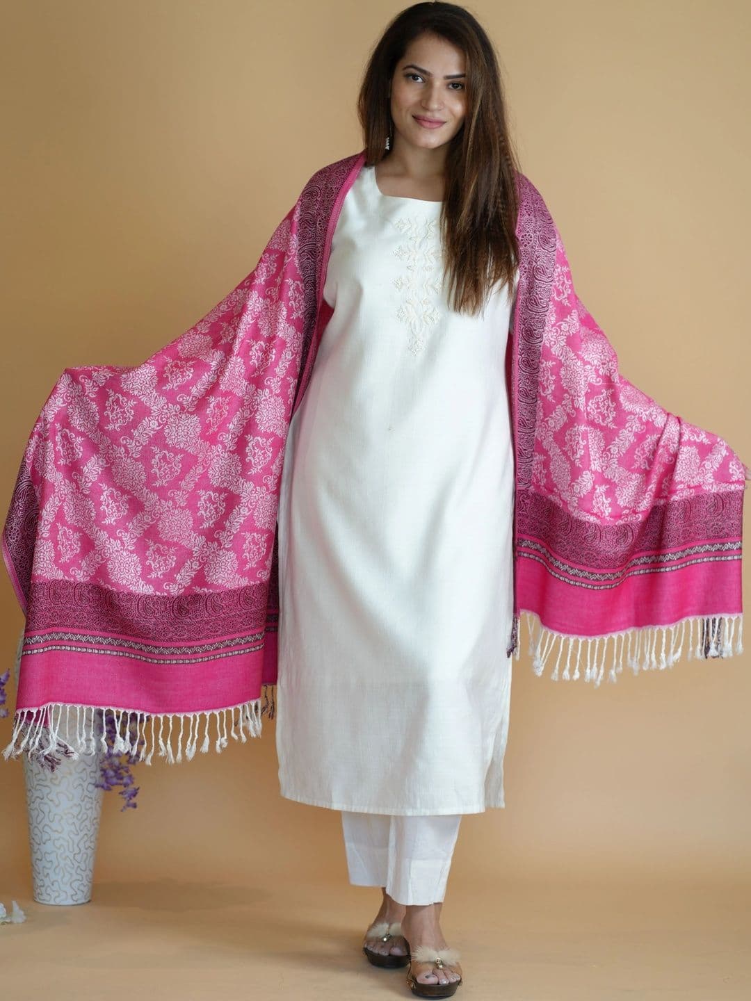 SHIFNEEN Women Ethnic Motifs Woven Design Acrylic Shawl - view 1