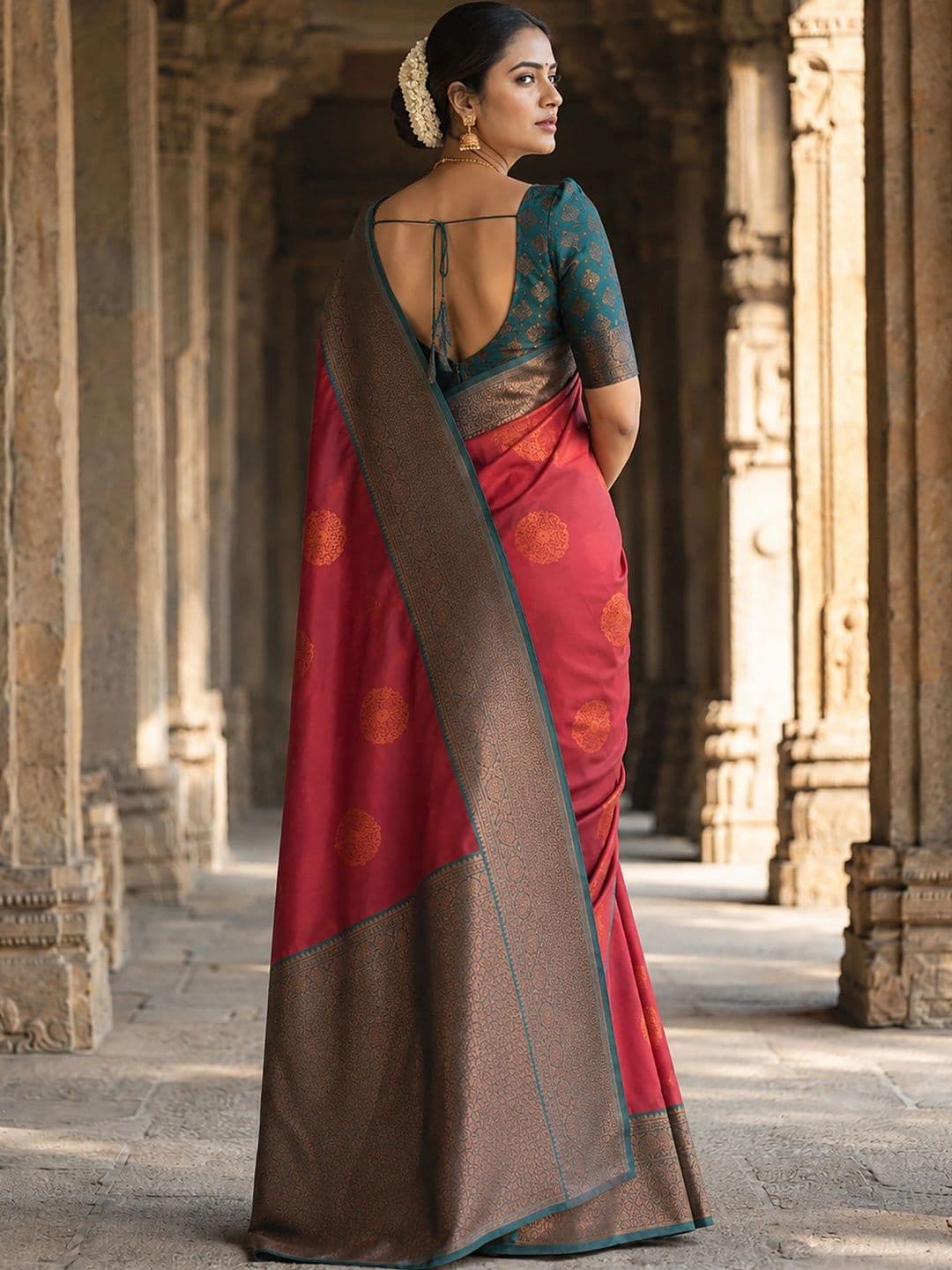 Anjaneya Sarees Woven Design Zari Silk Blend Designer Banarasi Saree thumbnail 4