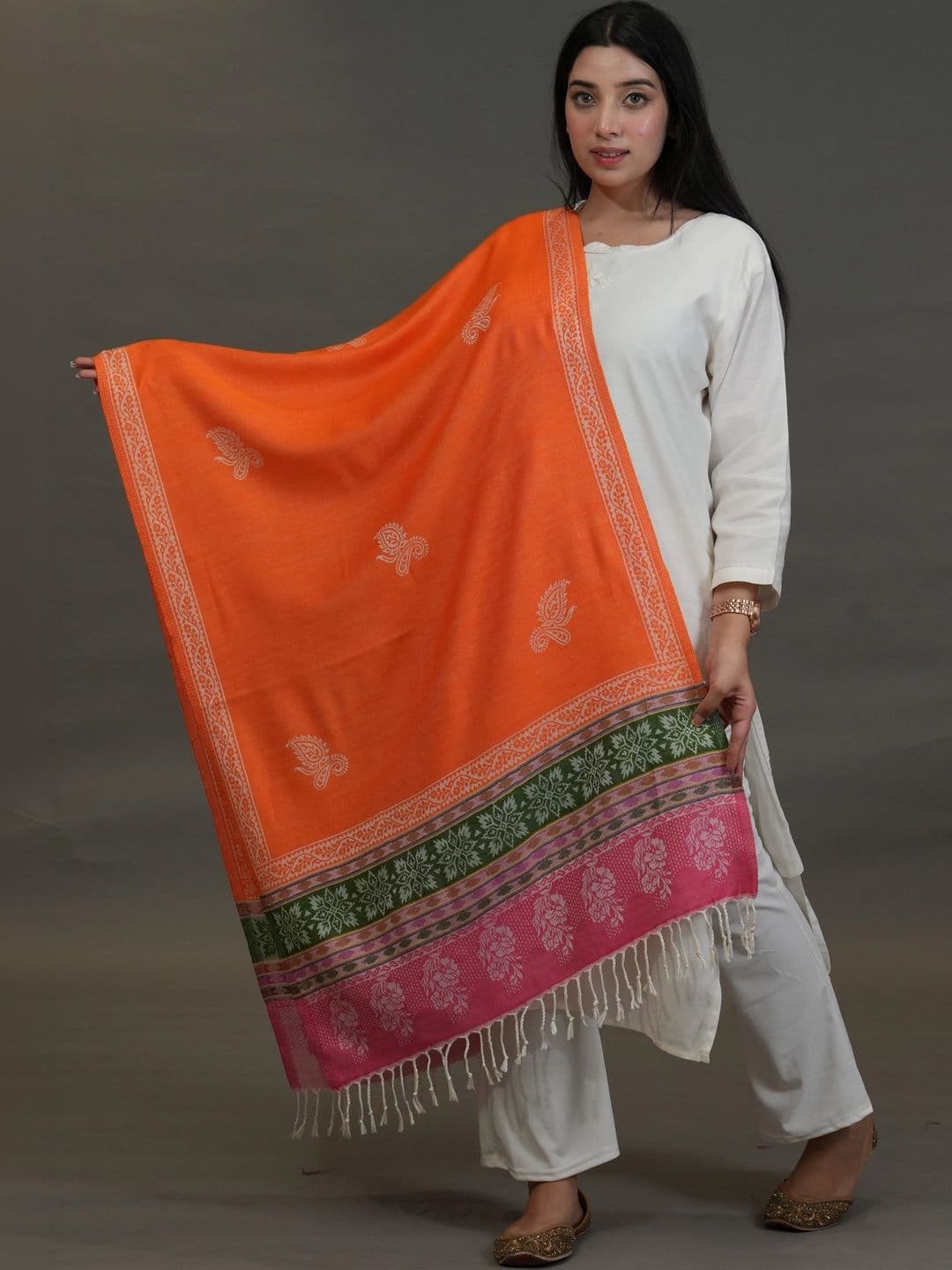 SHIFNEEN Women Ethnic Motifs Embroidered Acrylic Shawl - view 1
