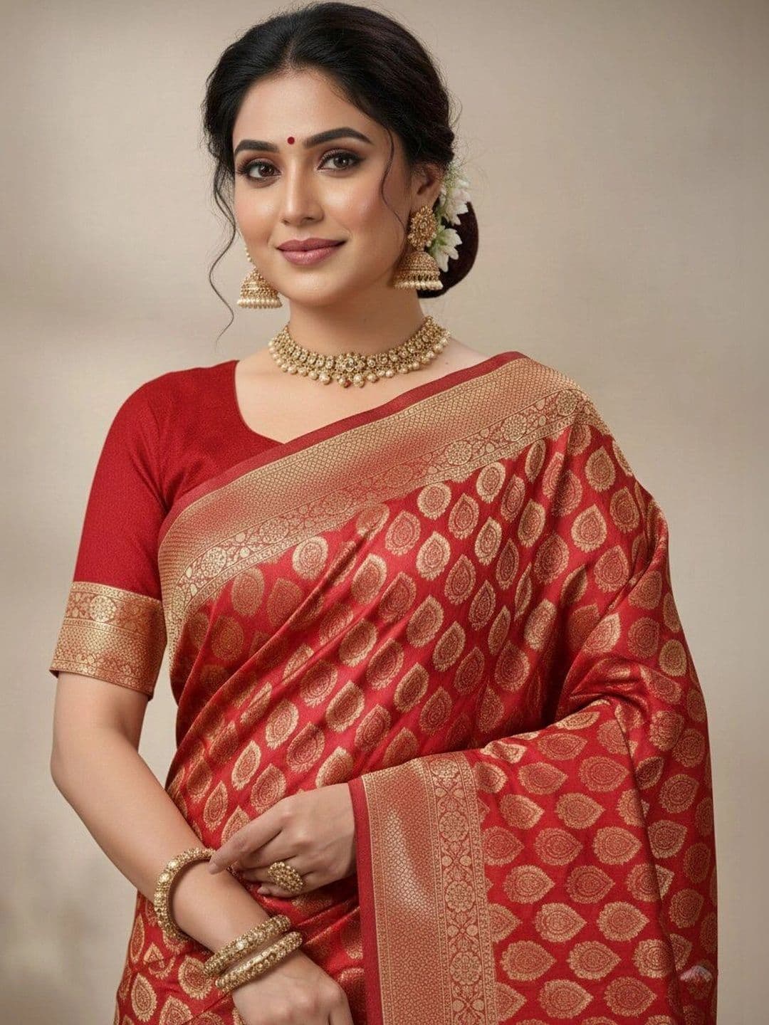 JISHA CREATION Woven Design Zari Art Silk Banarasi Saree thumbnail 2