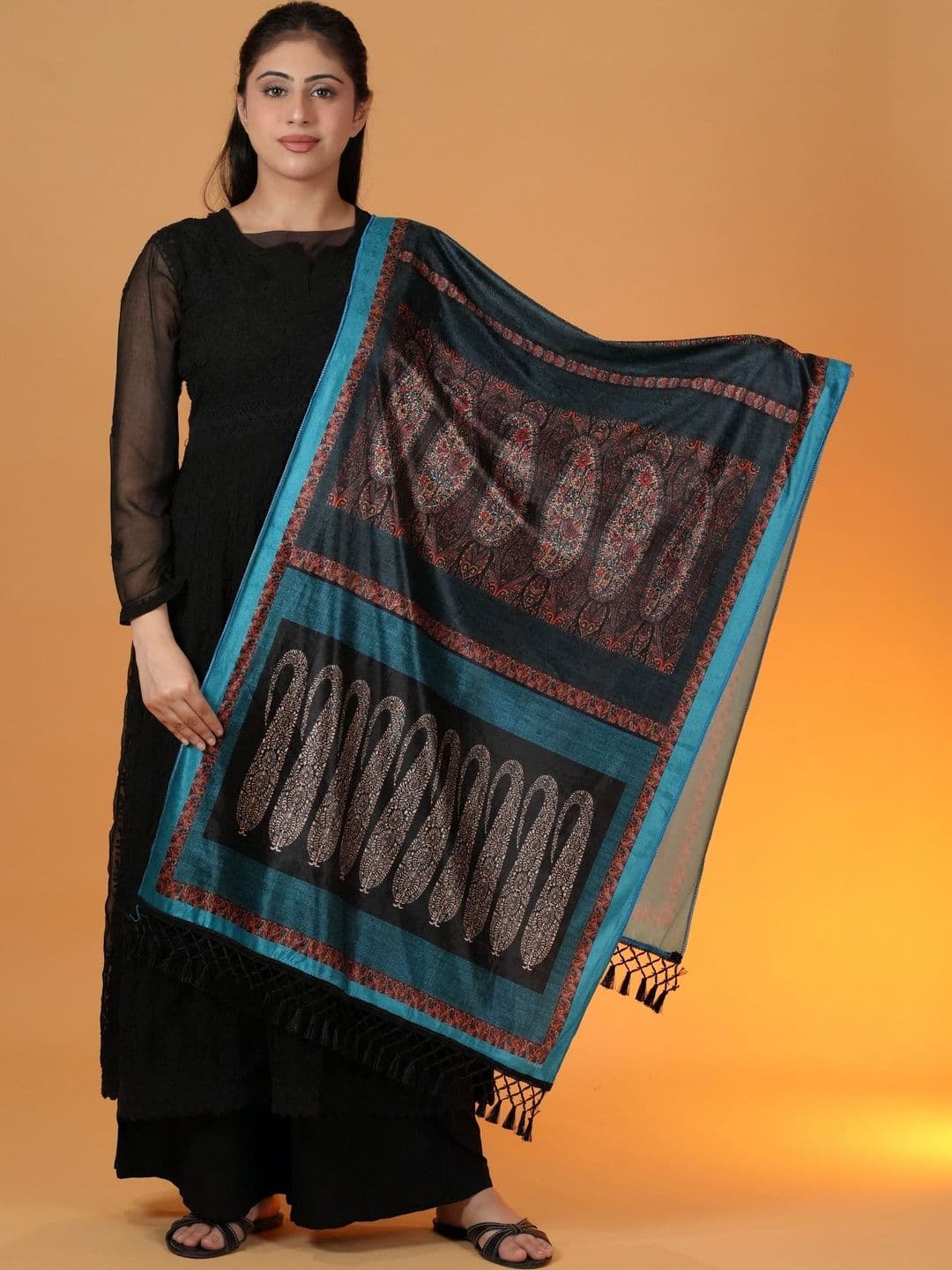 SHIFNEEN Women Paisley Printed Velvet Shawl - view 1