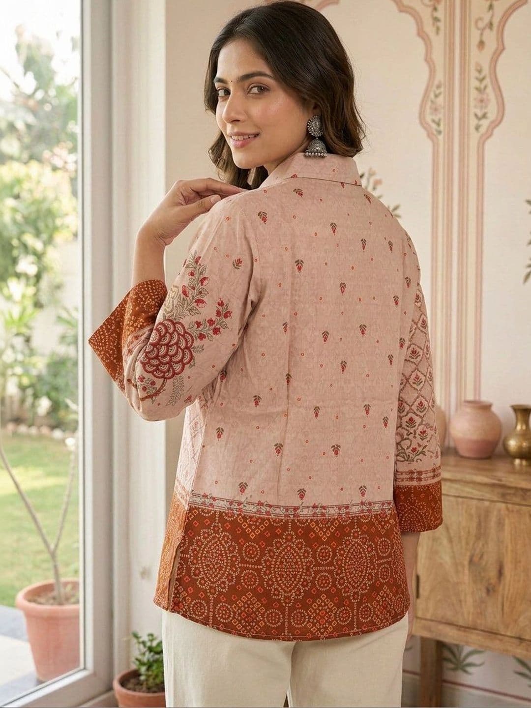 Anouk Ethnic Motifs Printed Shirt Collar Pure Cotton Blend Kurti thumbnail 3