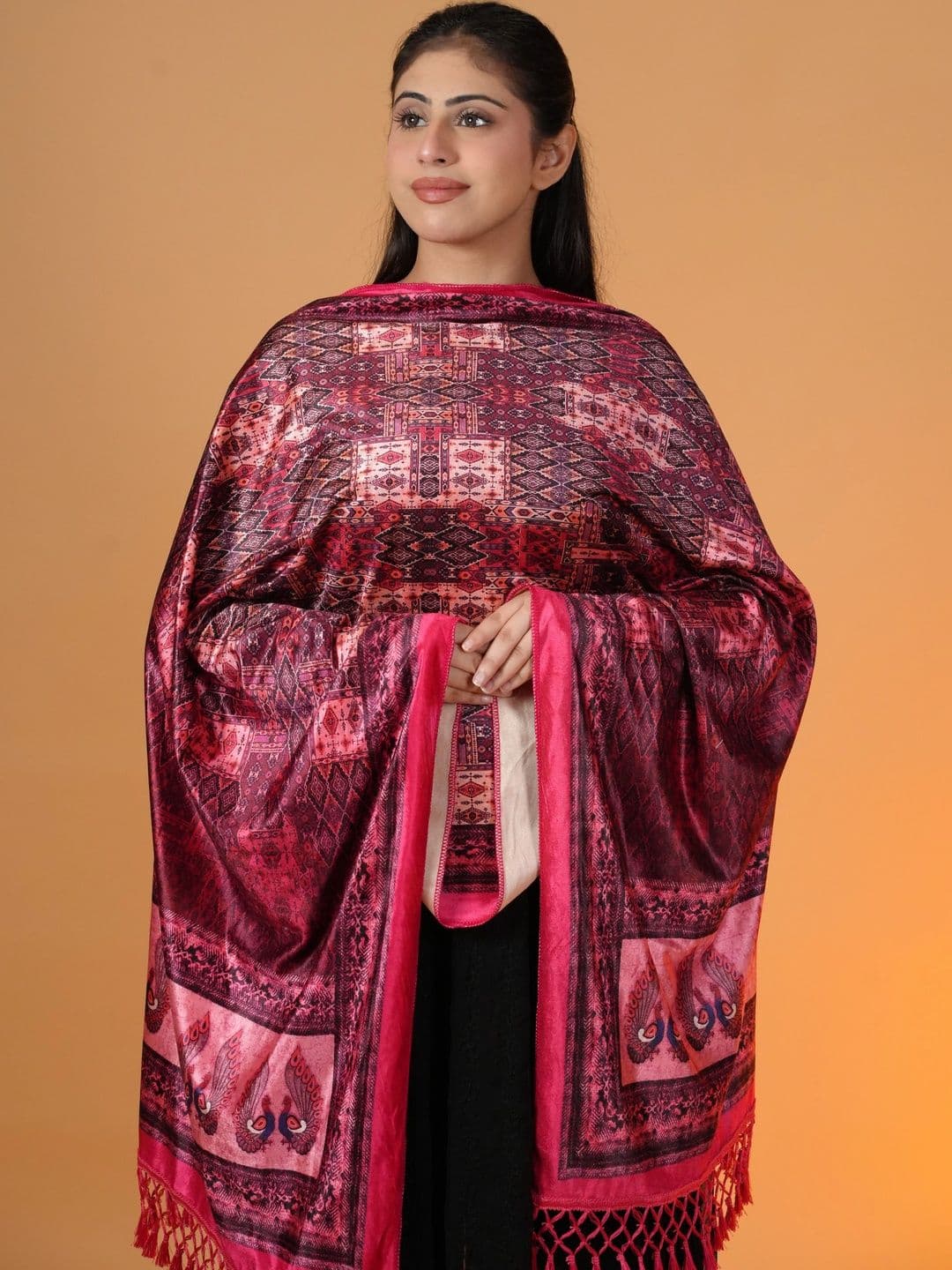 SHIFNEEN Women Ethnic Motifs Printed Velvet Shawl thumbnail 5