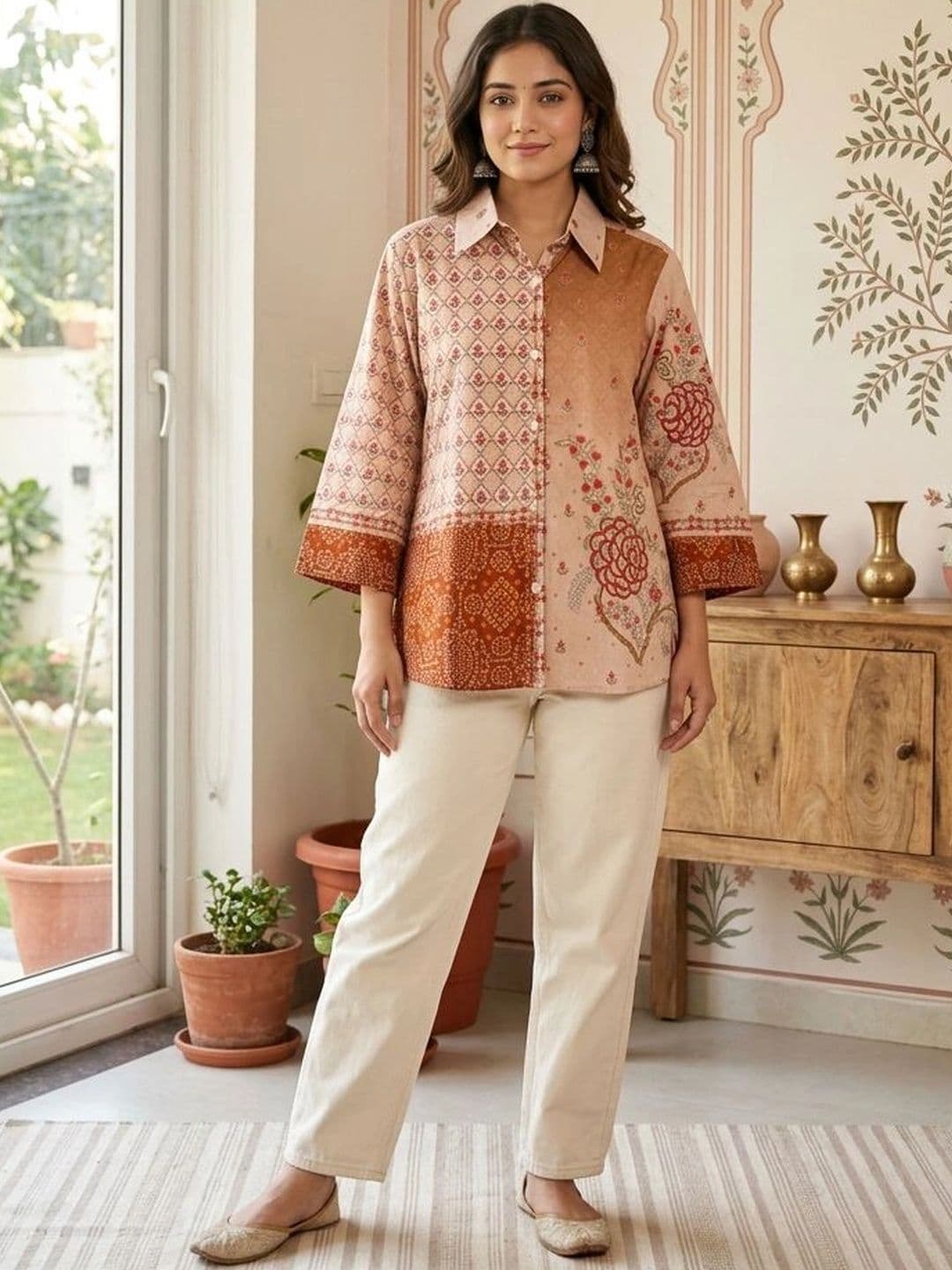 Anouk Ethnic Motifs Printed Shirt Collar Pure Cotton Blend Kurti thumbnail 5
