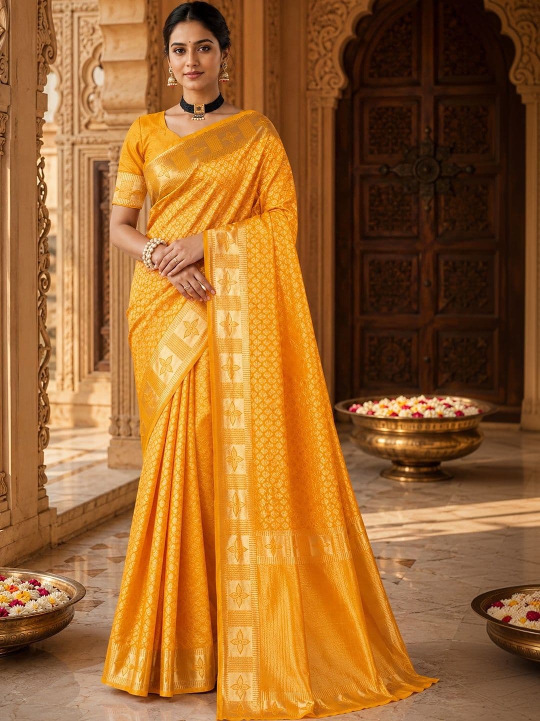 Anjaneya Sarees Woven Design Zari Silk Blend Designer Banarasi Saree - view 1