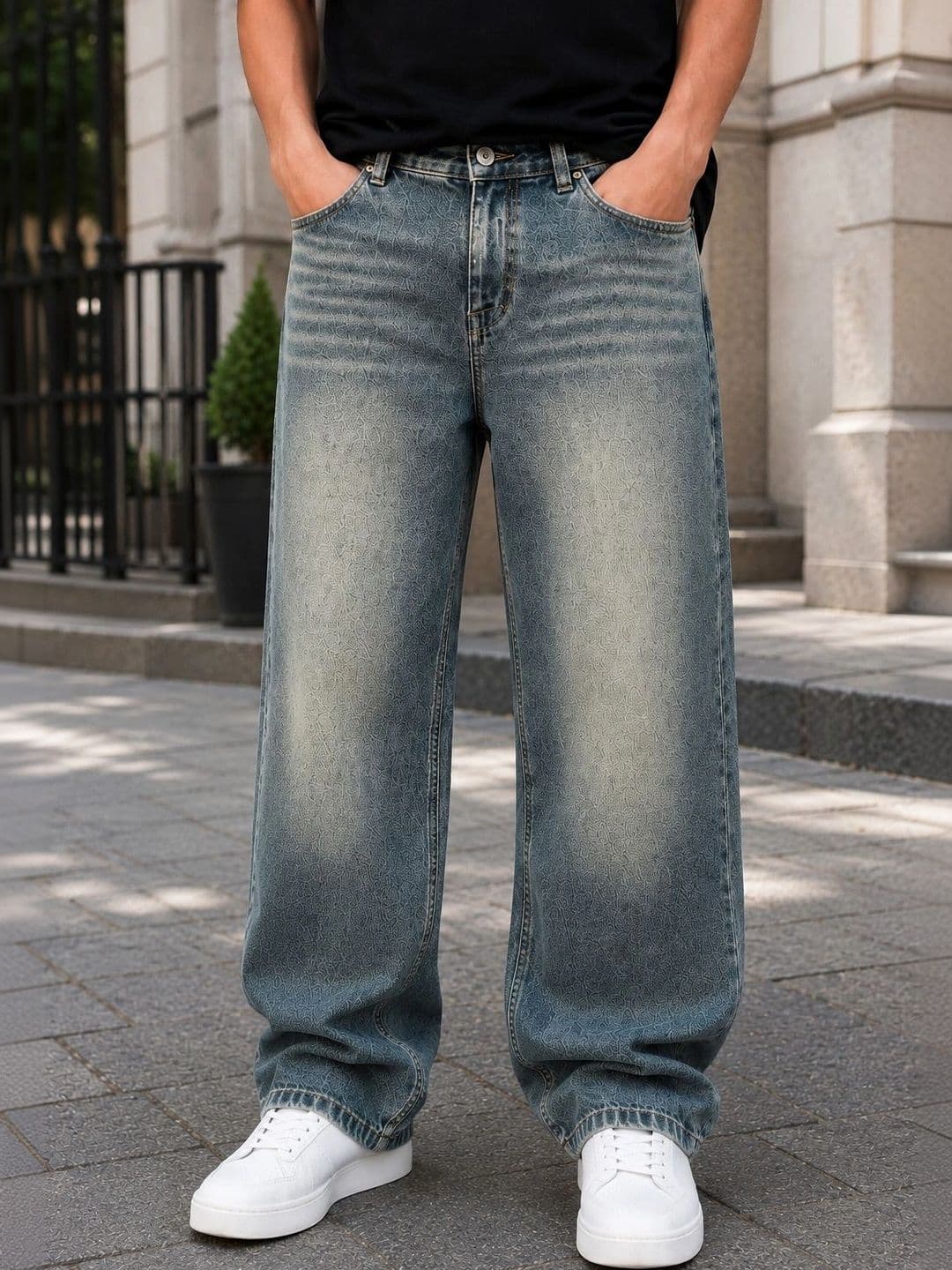 MQ Denim Men Straight Fit Mid-Rise Low Distress Light Fade Jeans - view 1