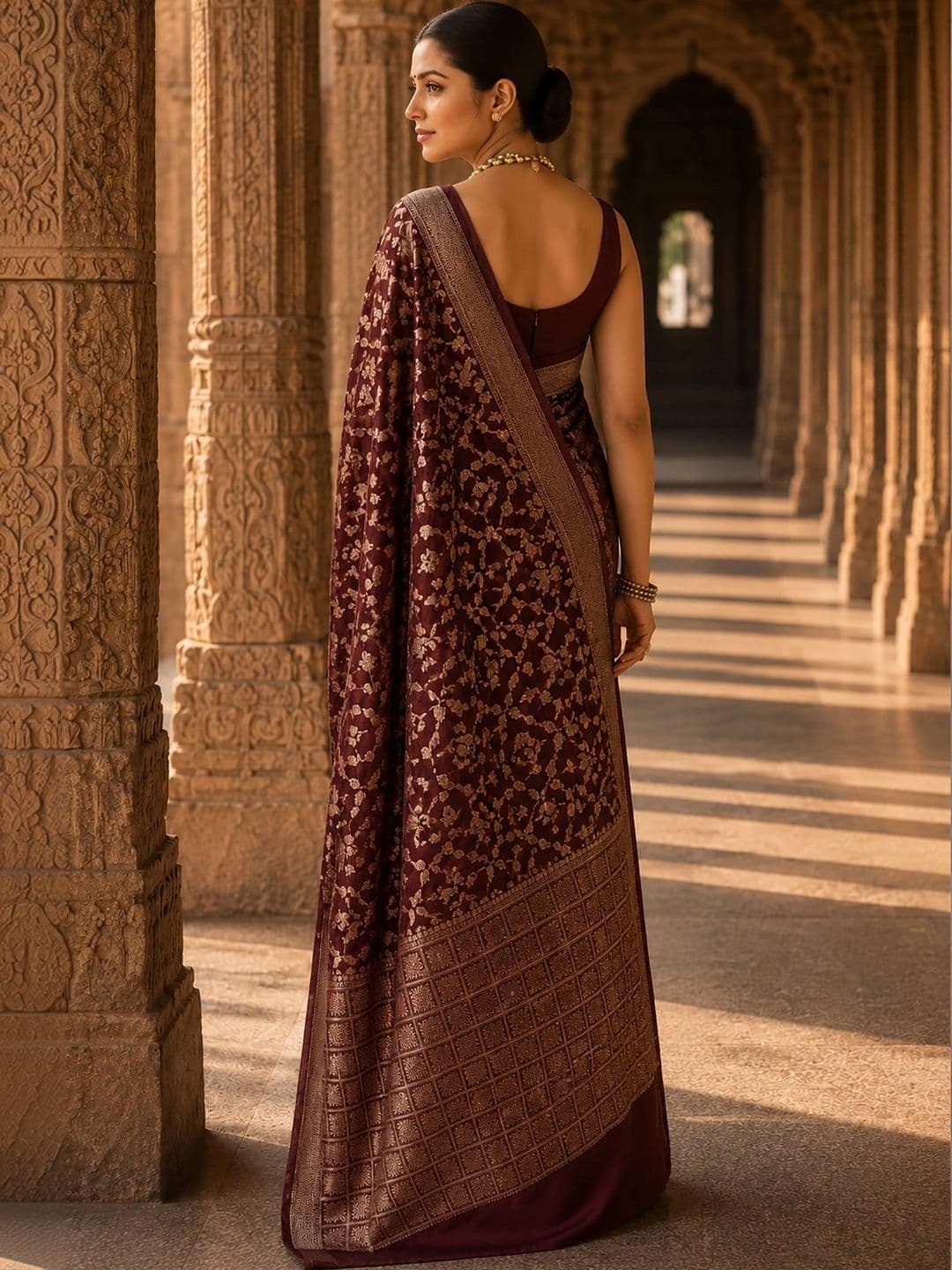 Anjaneya Sarees Woven Design Zari Silk Blend Designer Banarasi Saree thumbnail 3