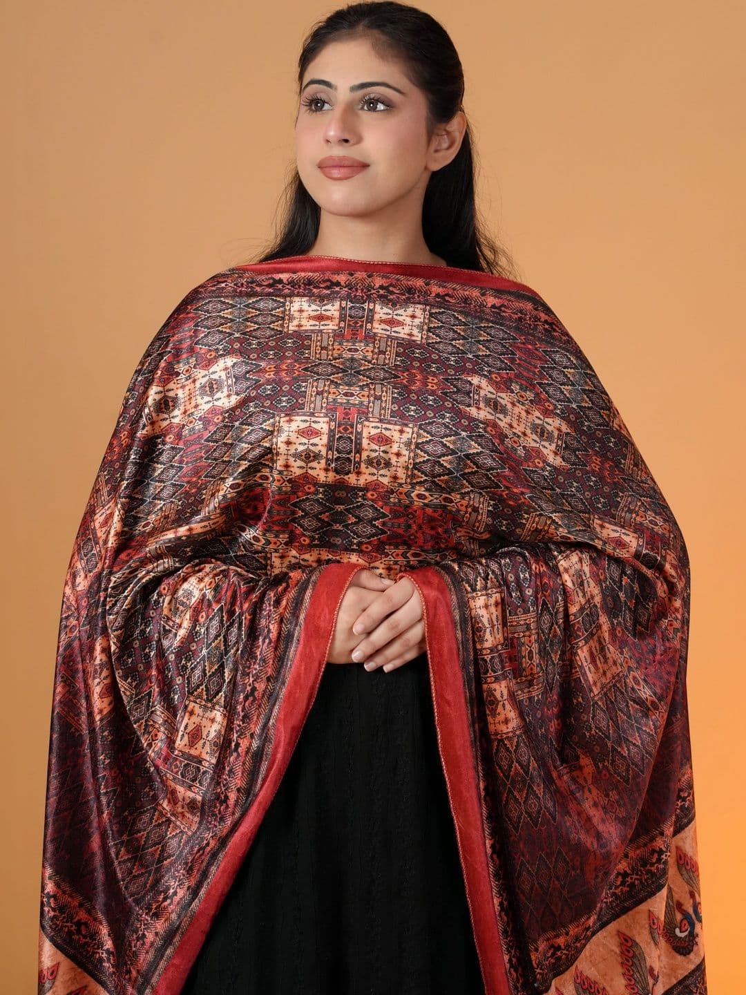 SHIFNEEN Women Ethnic Motifs Printed Velvet Shawl thumbnail 5
