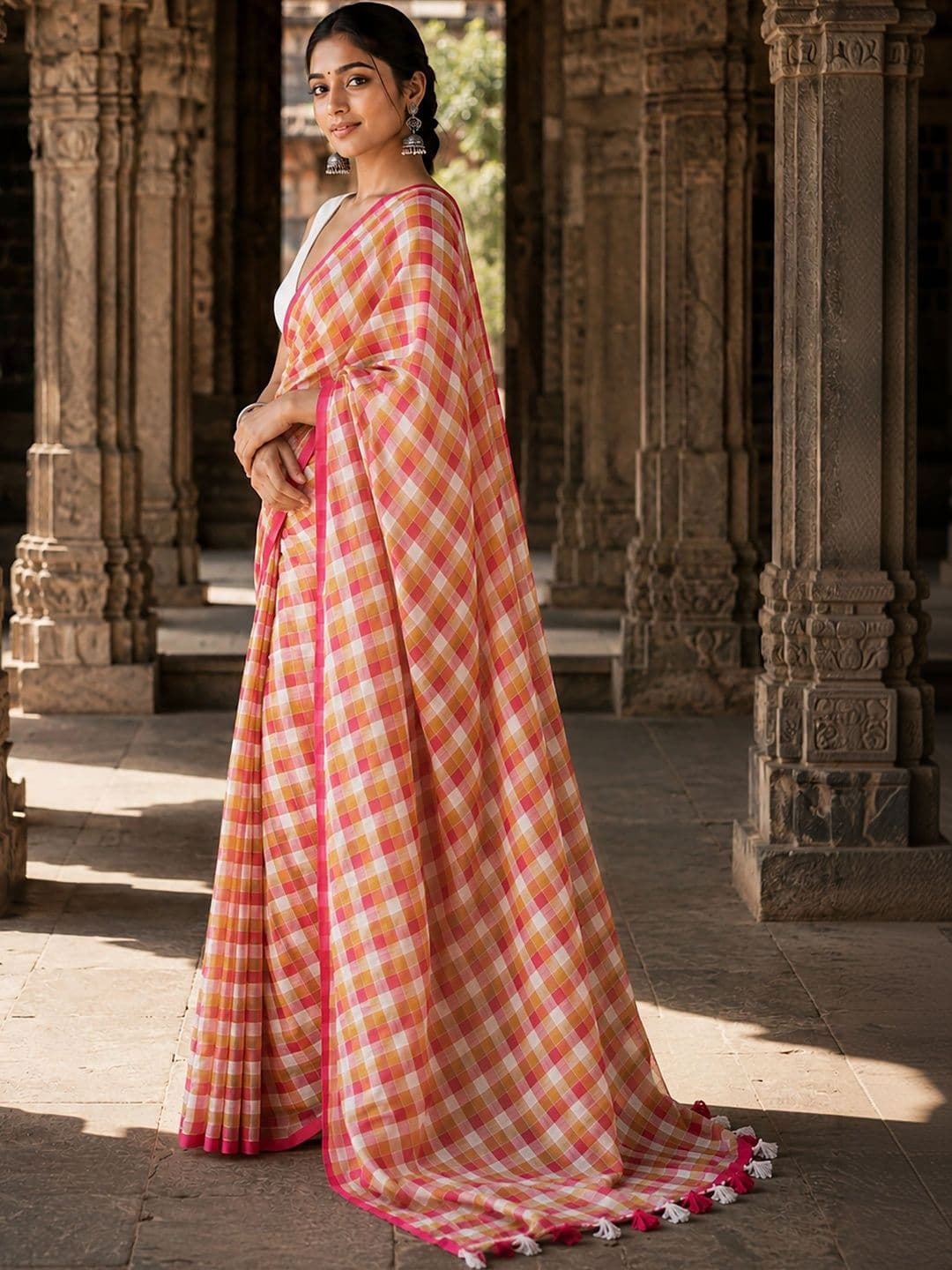 KALINI Linen Blend Designer Block Print Saree thumbnail 4