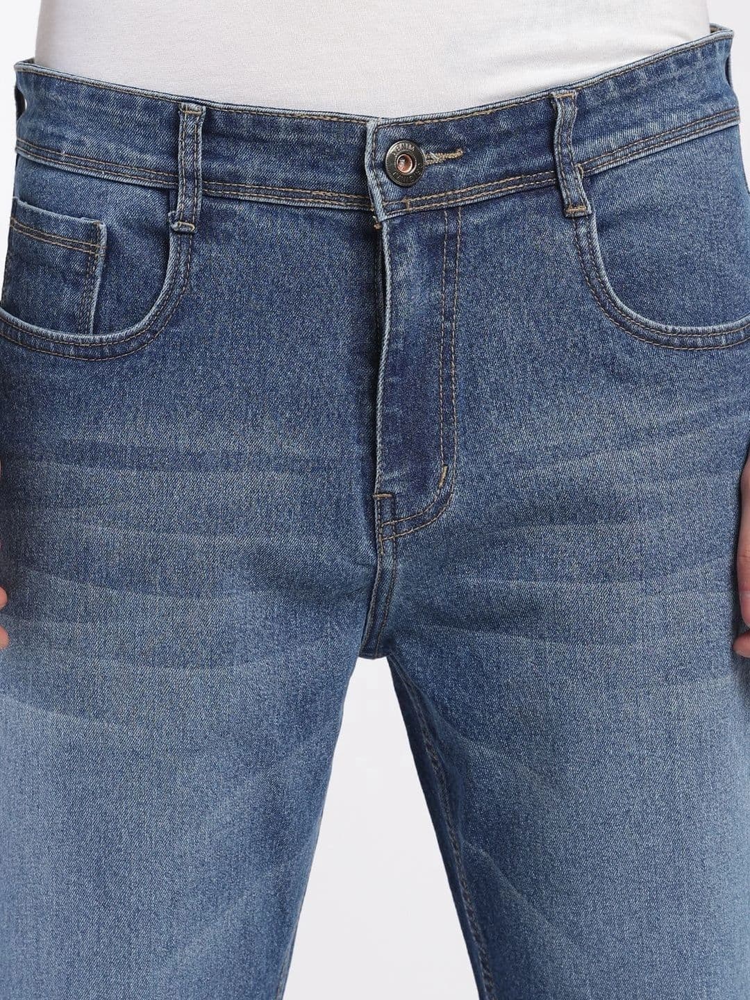 zayla Men Jean Regular Fit Mid-Rise Low Distress Light Fade Stretchable Jeans thumbnail 2