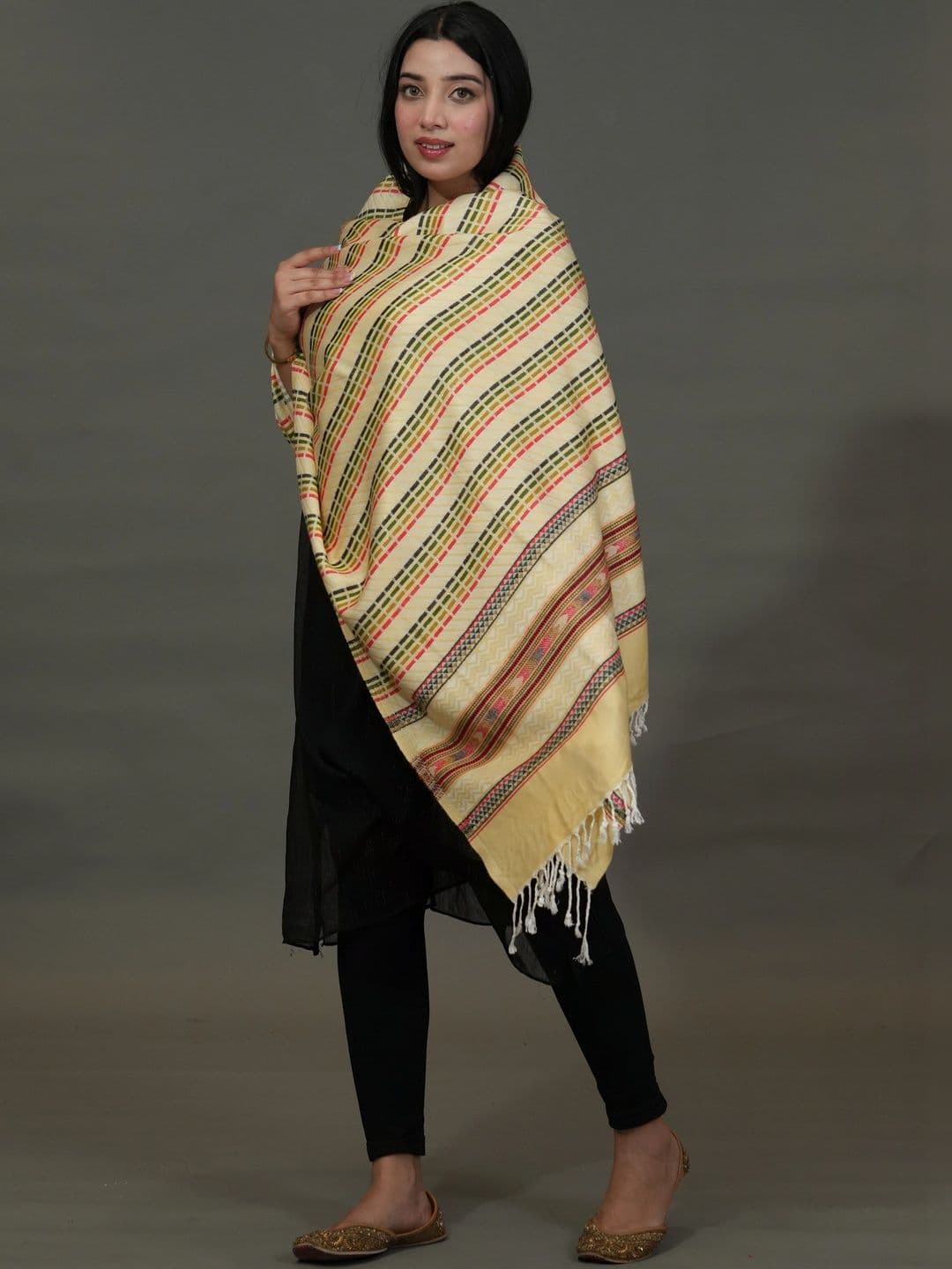 SHIFNEEN Women Striped Woven Design Acrylic Shawl - view 1