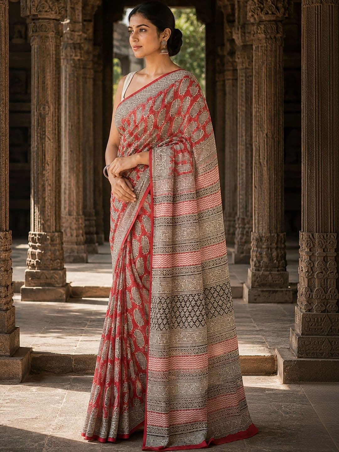 Mitera Linen Blend Designer Block Print Saree thumbnail 2