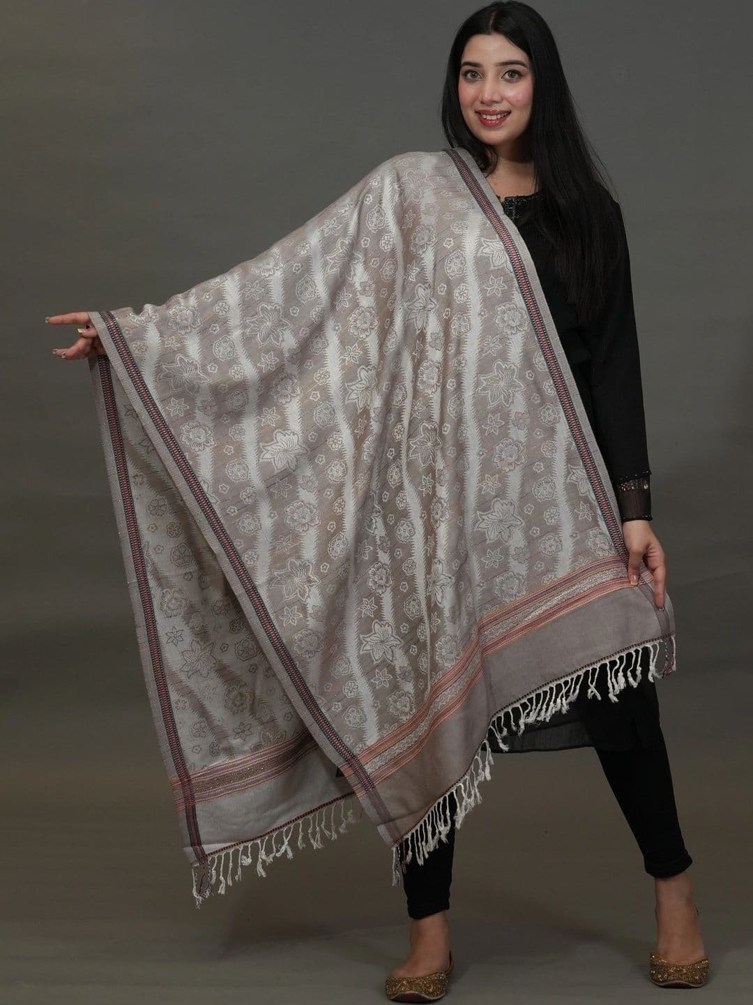 SHIFNEEN Women Floral Woven Design Acrylic Shawl thumbnail 3