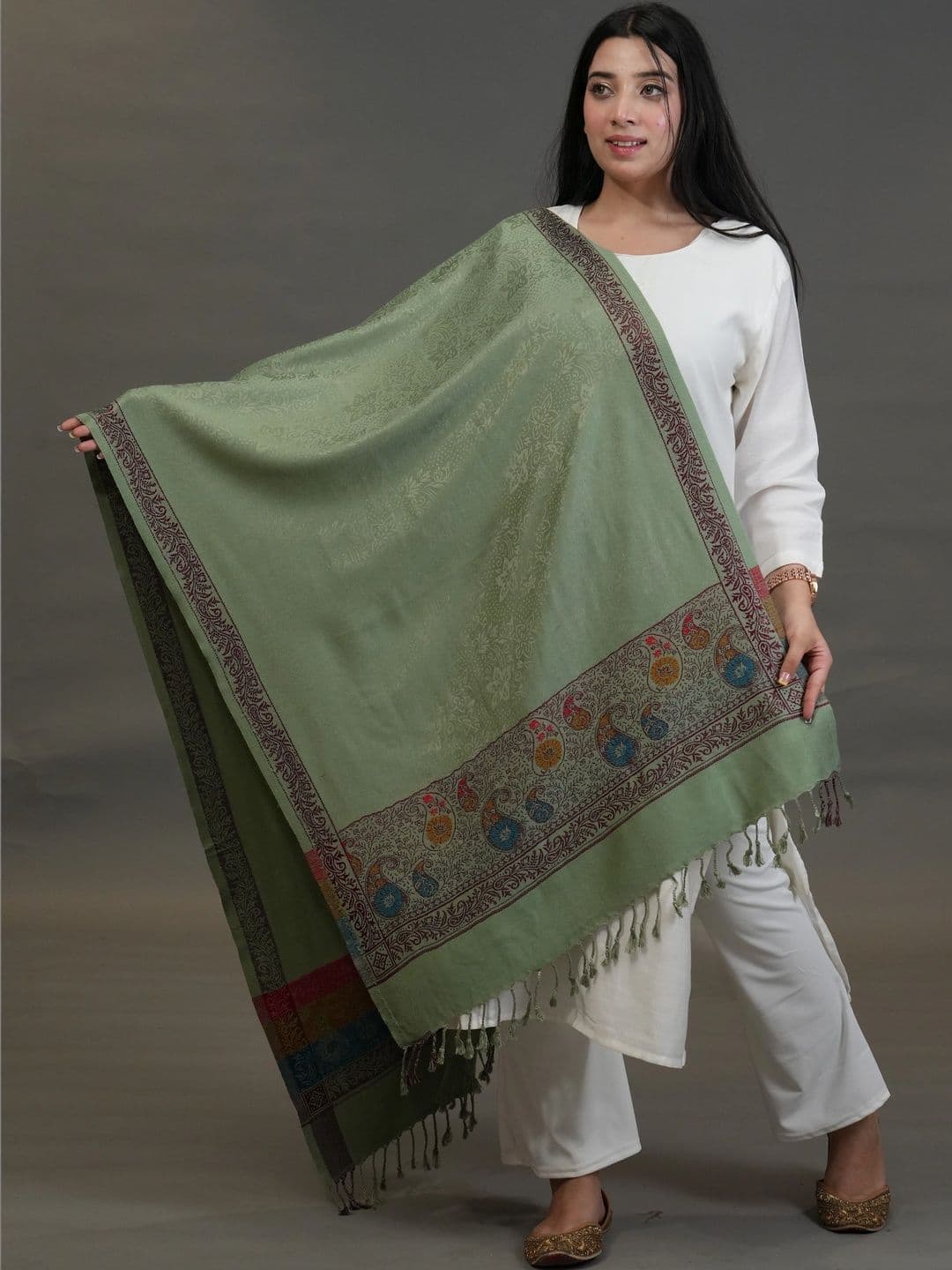 SHIFNEEN Women Ethnic Motifs Woven Design Acrylic Shawl - view 1