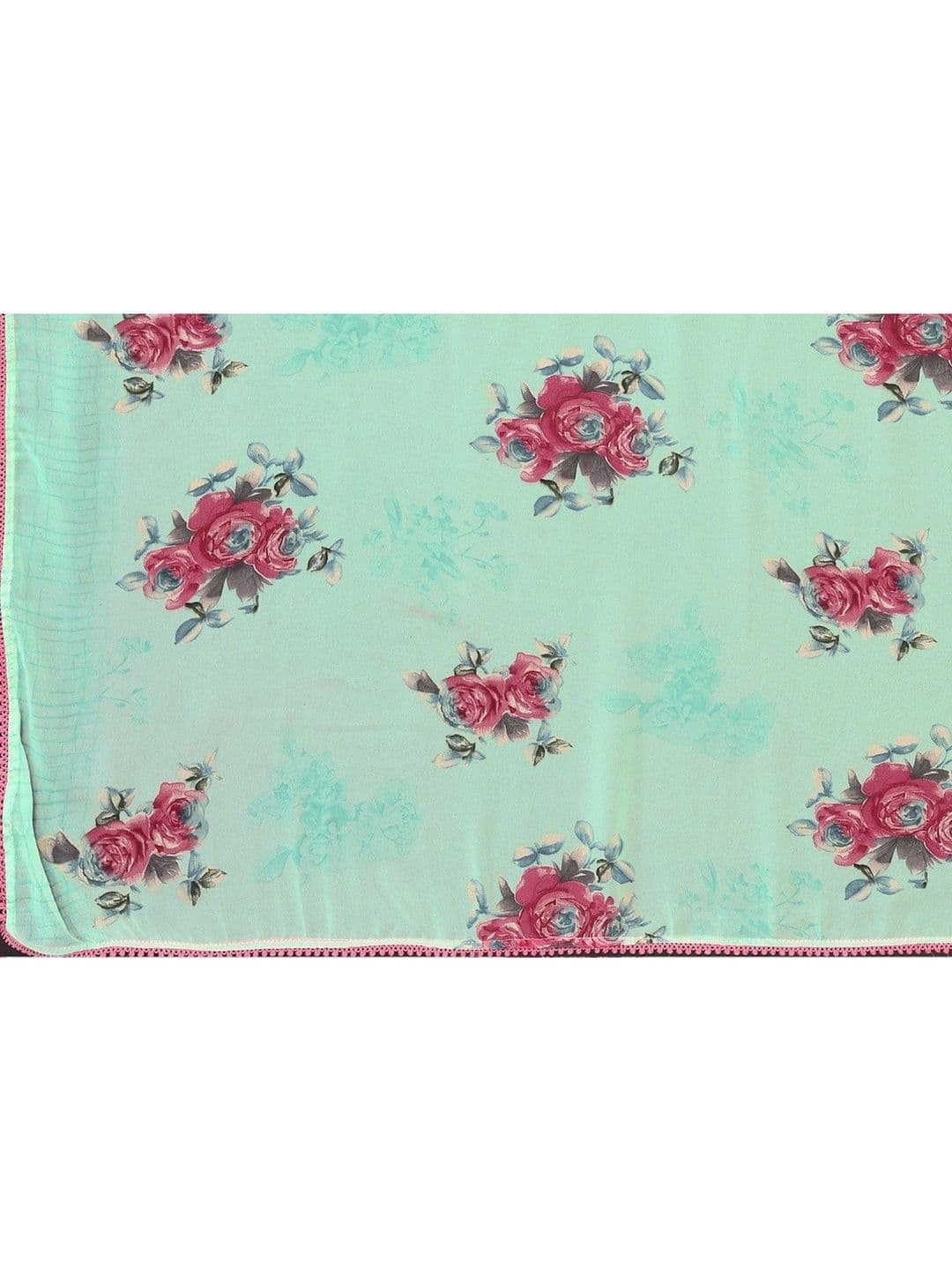 Peachmode Floral Poly Georgette Saree thumbnail 3