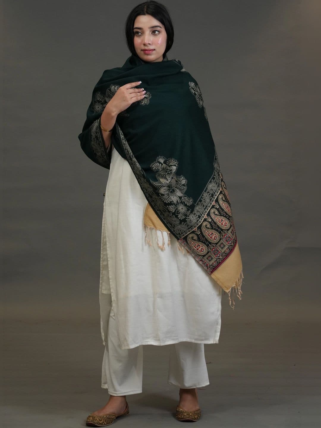 SHIFNEEN Women Floral Embroidered Acrylic Shawl thumbnail 4