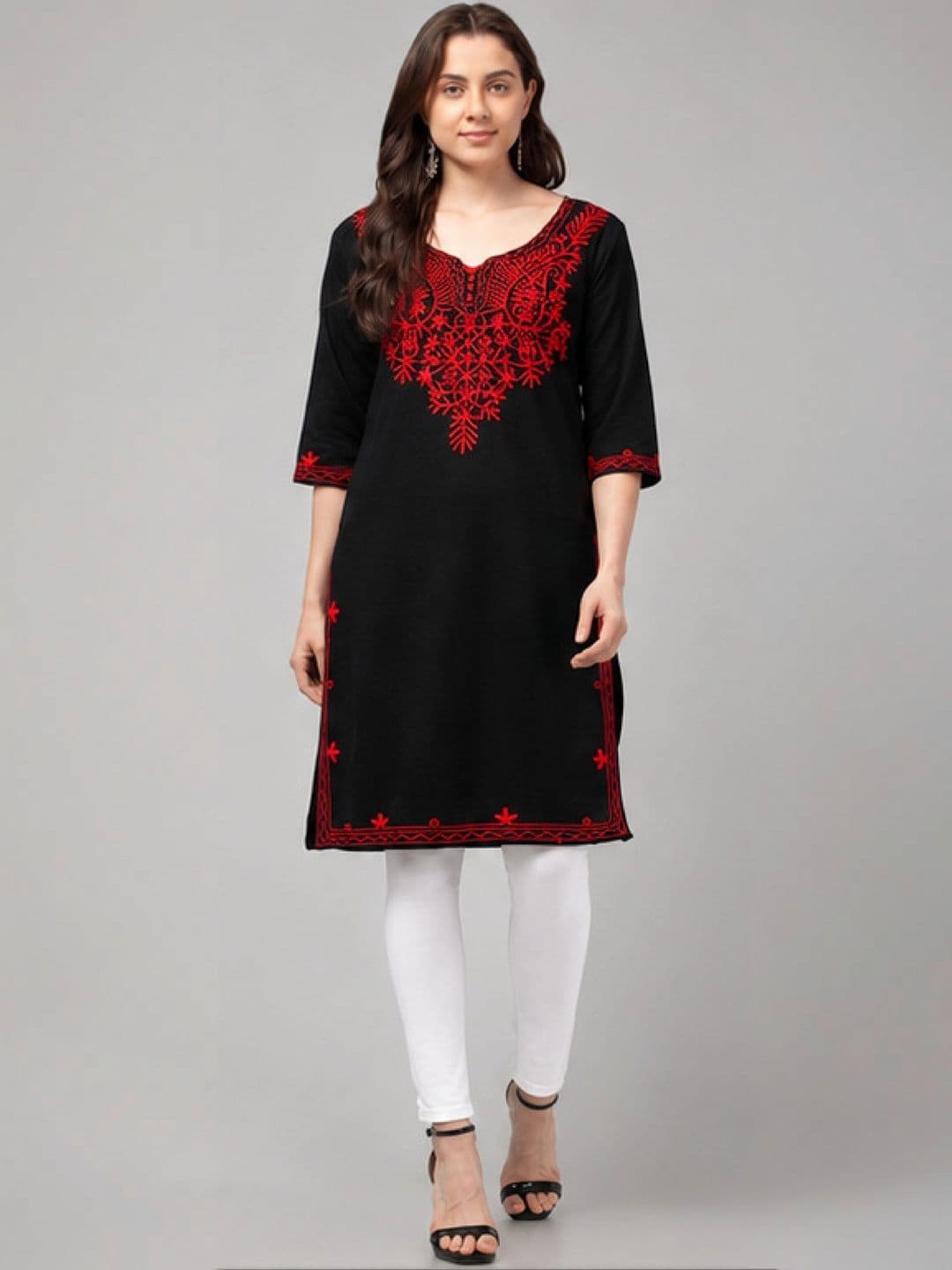 ERUDITE CLUB Women Ethnic Motifs Embroidered Thread Work Woollen Kurta - view 1