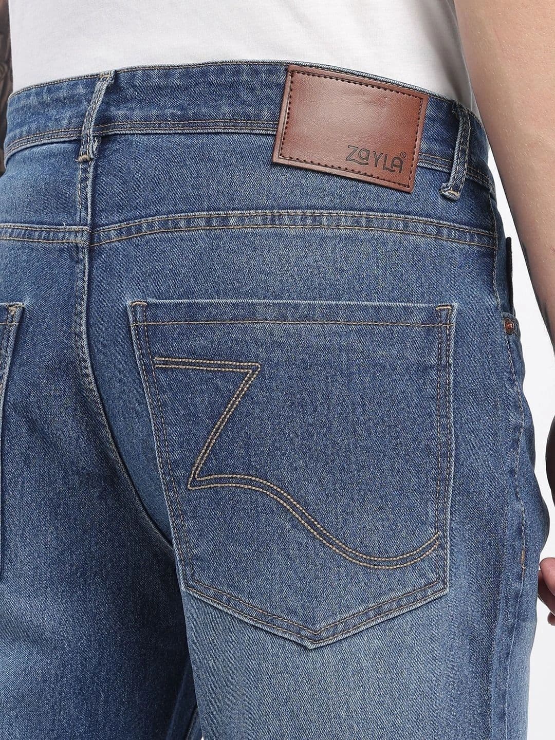 zayla Men Jean Regular Fit Mid-Rise Low Distress Light Fade Stretchable Jeans thumbnail 6