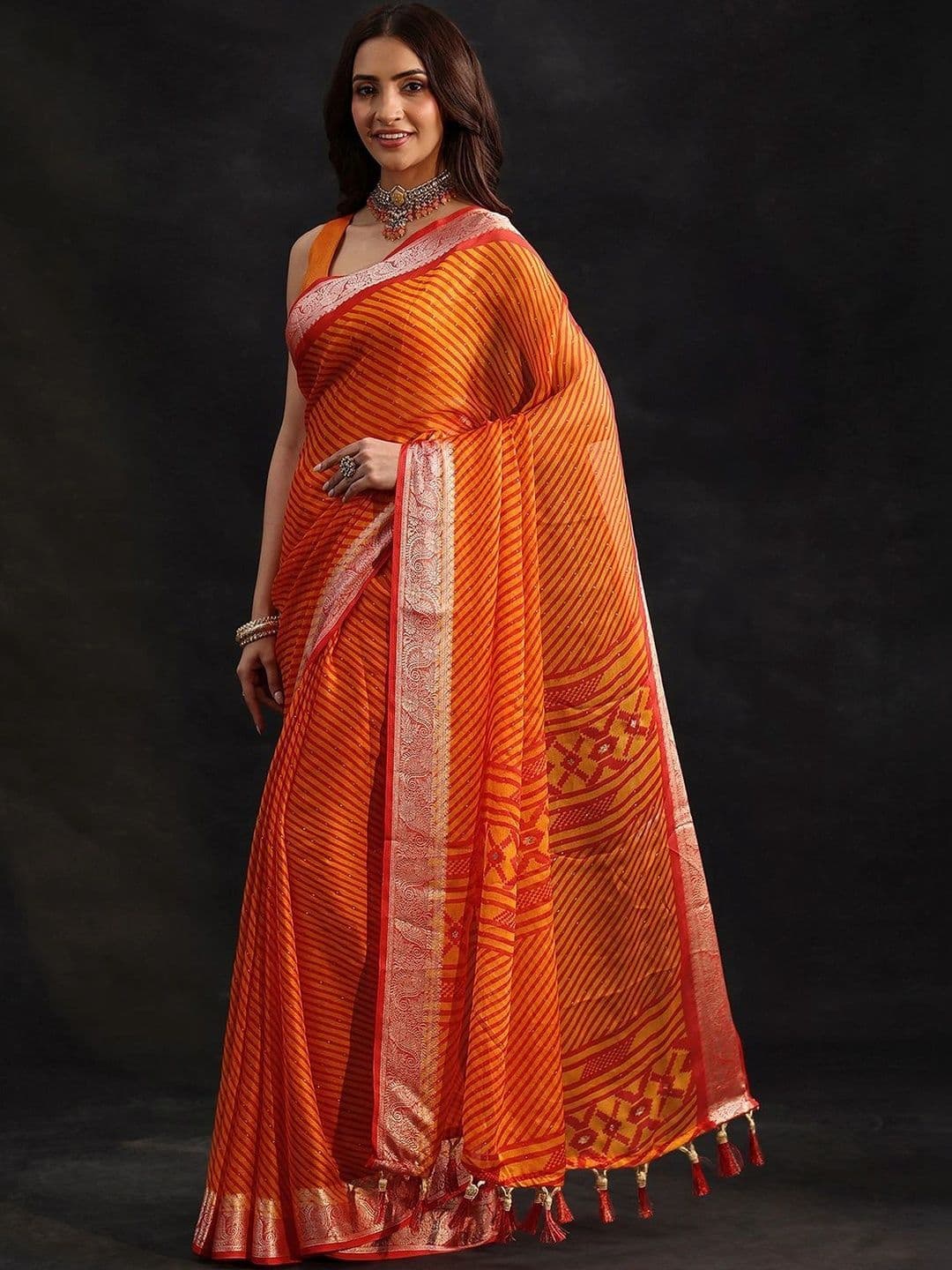 Libas Leheriya Zari Pure Chiffon Saree thumbnail 2