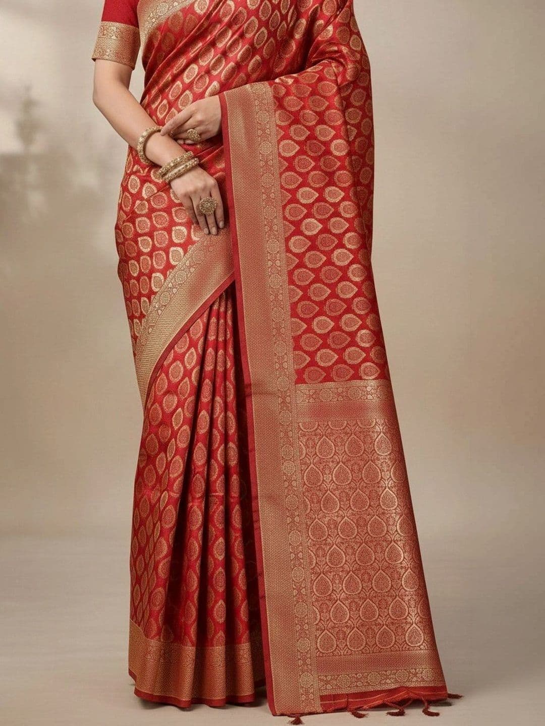 JISHA CREATION Woven Design Zari Art Silk Banarasi Saree thumbnail 3