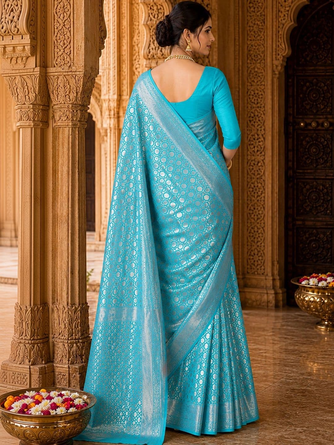 Anjaneya Sarees Woven Design Zari Silk Blend Designer Banarasi Saree thumbnail 3
