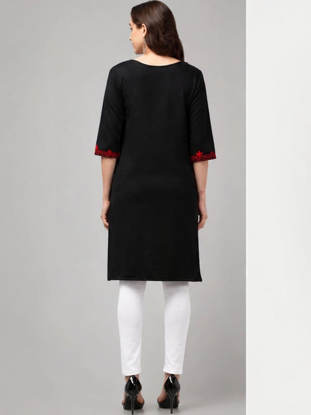 ERUDITE CLUB Women Ethnic Motifs Embroidered Thread Work Woollen Kurta thumbnail 5