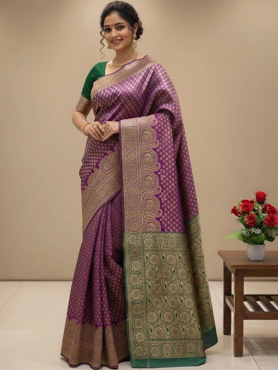 JISHA CREATION Woven Design Zari Art Silk Banarasi Saree - view 1