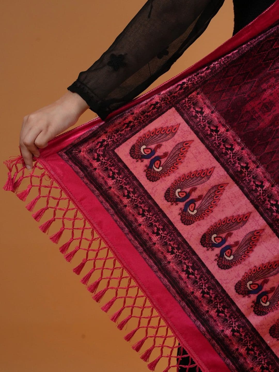SHIFNEEN Women Ethnic Motifs Printed Velvet Shawl thumbnail 2