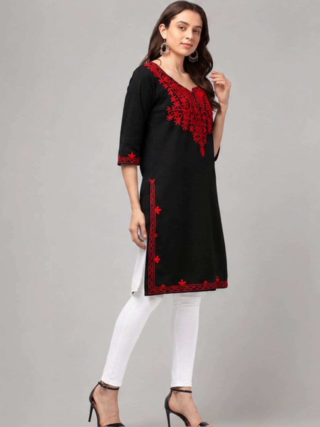 ERUDITE CLUB Women Ethnic Motifs Embroidered Thread Work Woollen Kurta thumbnail 6