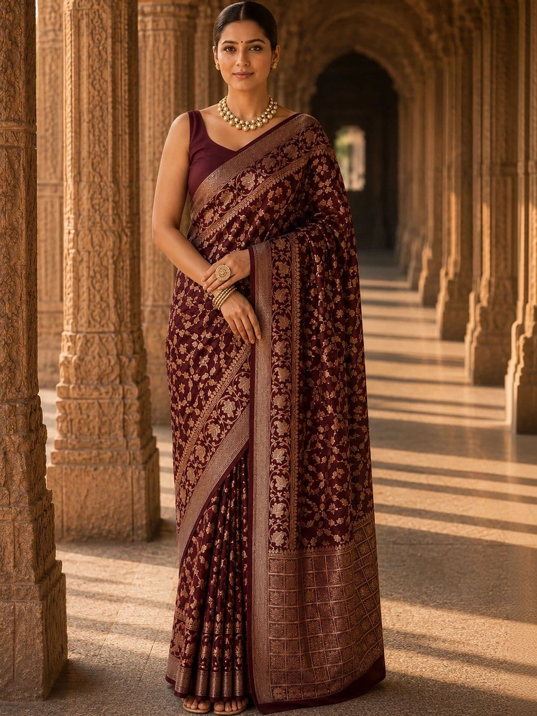 Anjaneya Sarees Woven Design Zari Silk Blend Designer Banarasi Saree thumbnail 6