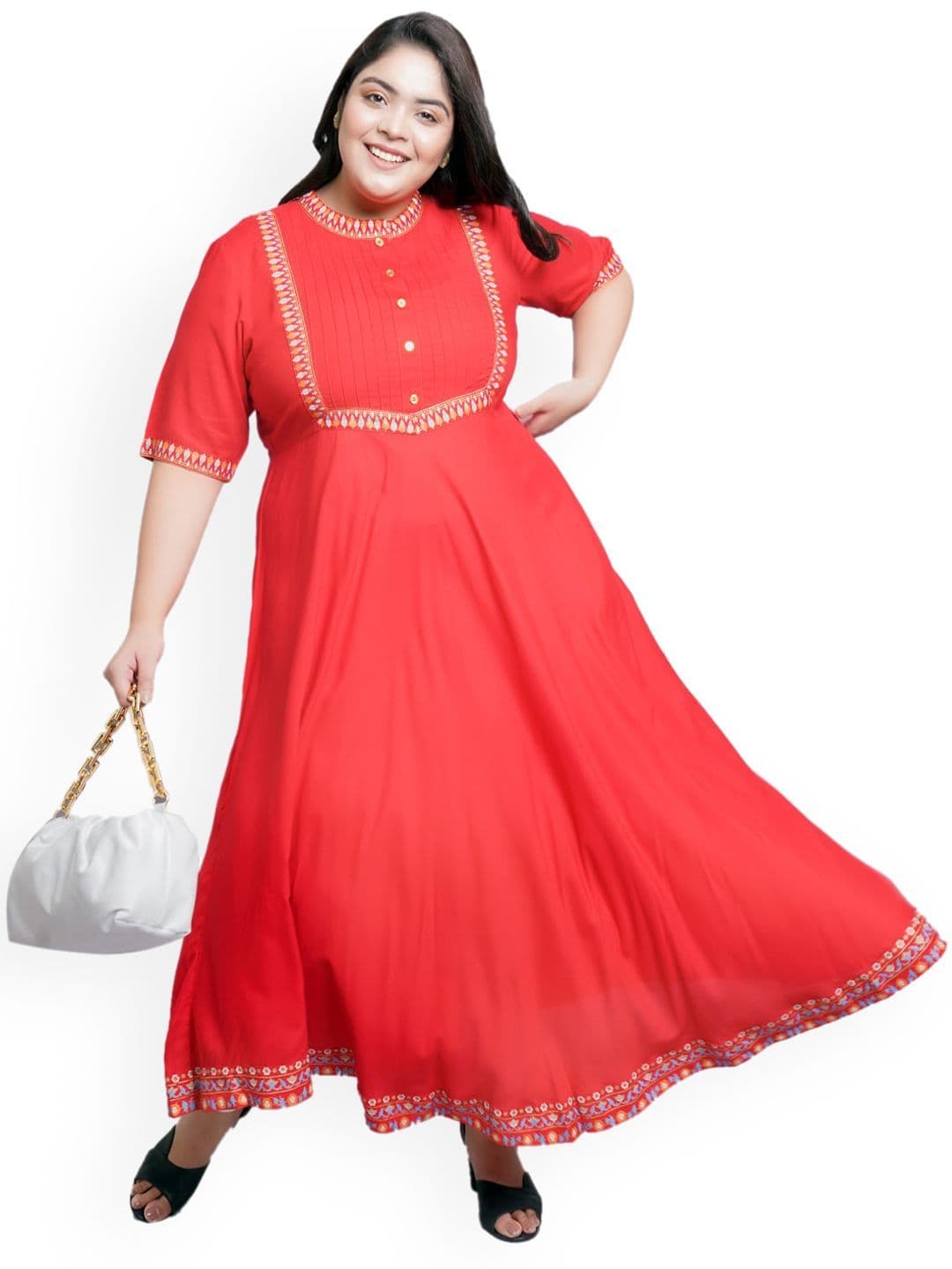 KALINI Thread Work Pintucks Plus Size Anarkali Kurta thumbnail 4