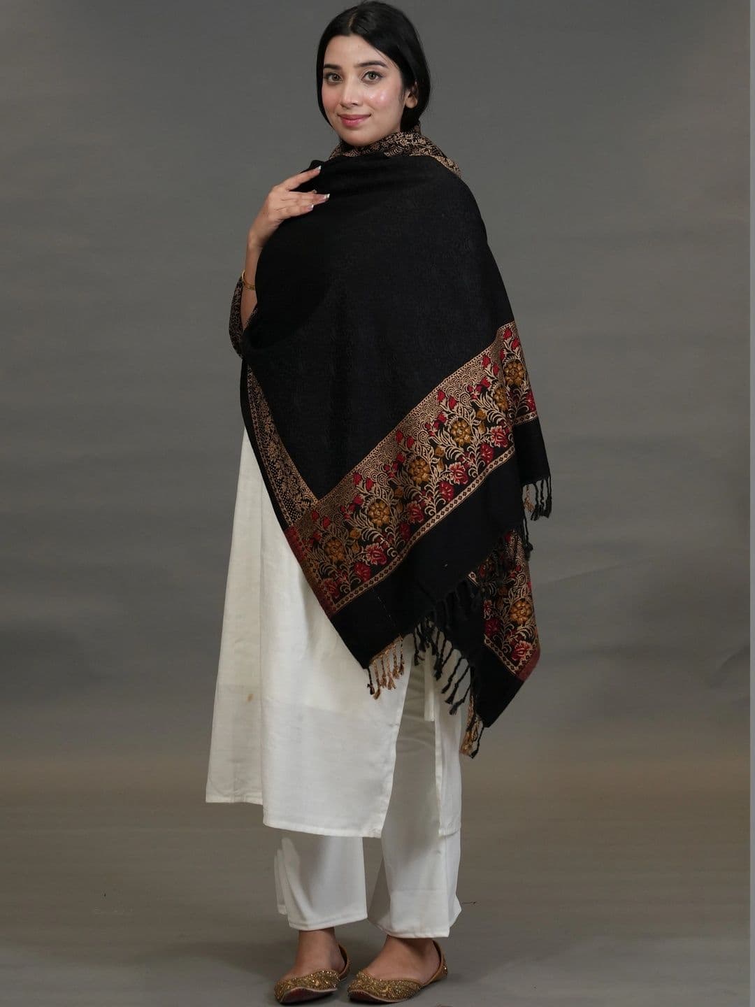 SHIFNEEN Women Ethnic Motifs Embroidered Acrylic Shawl thumbnail 2