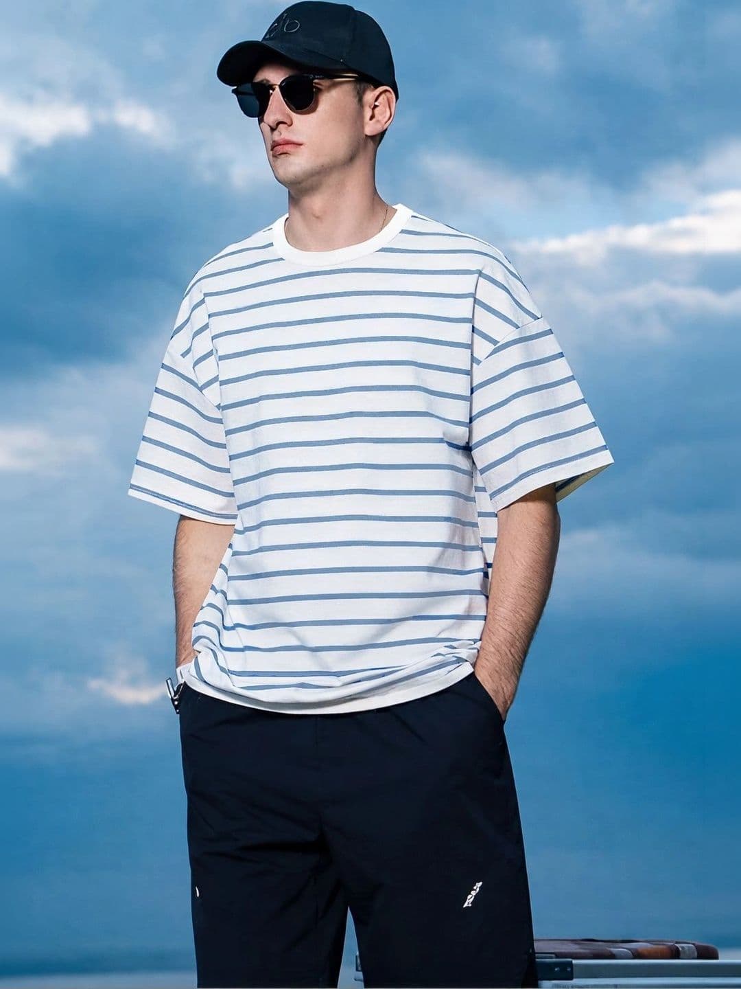 Moda rapido X TOGS & TERRE Men Striped Drop-Shoulder Sleeves Organic Cotton Blend T-shirt thumbnail 5