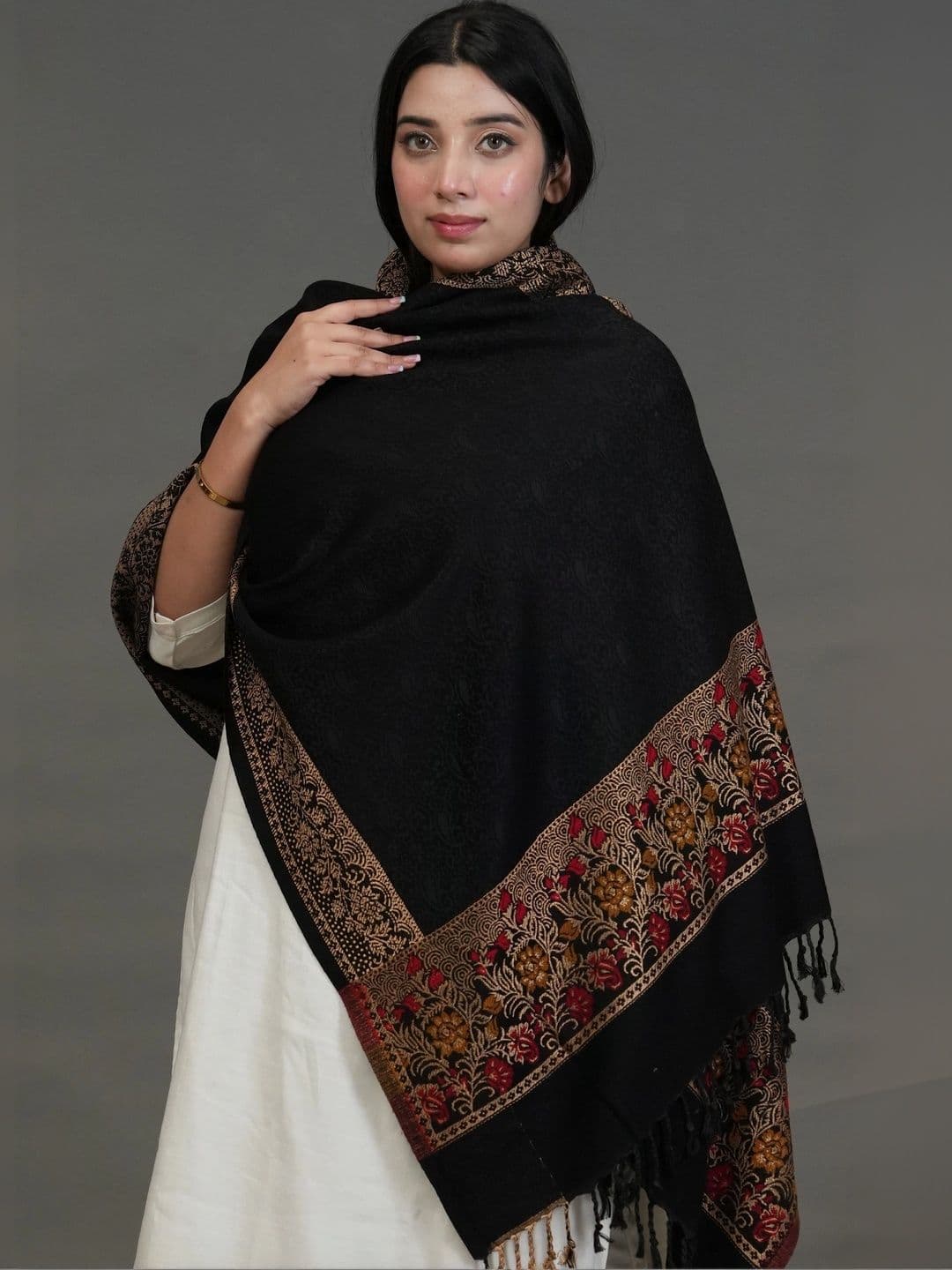 SHIFNEEN Women Ethnic Motifs Embroidered Acrylic Shawl thumbnail 5