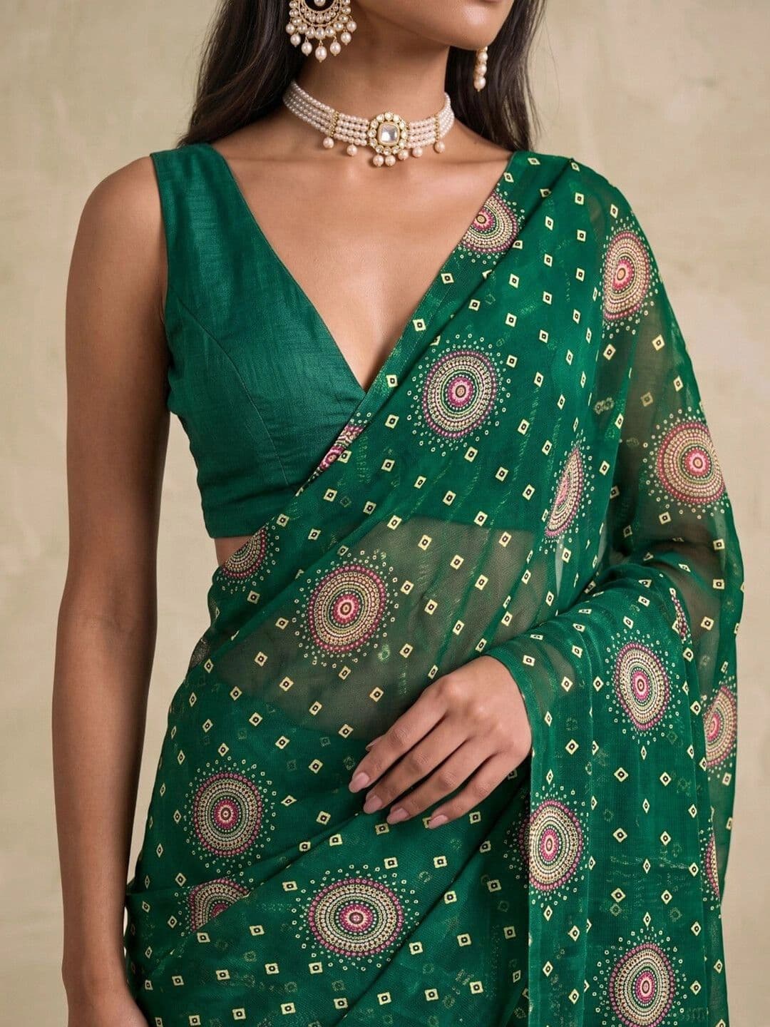 SAARA Bandhani Pure Chiffon Saree thumbnail 6